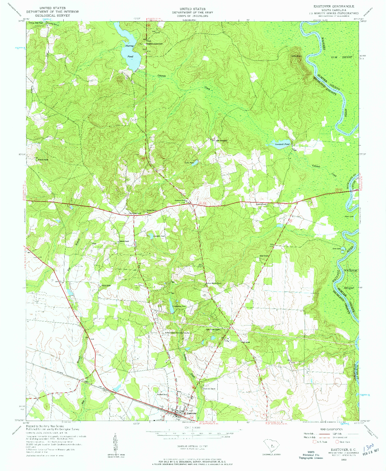 USGS 1:24000-SCALE QUADRANGLE FOR EASTOVER, SC 1953