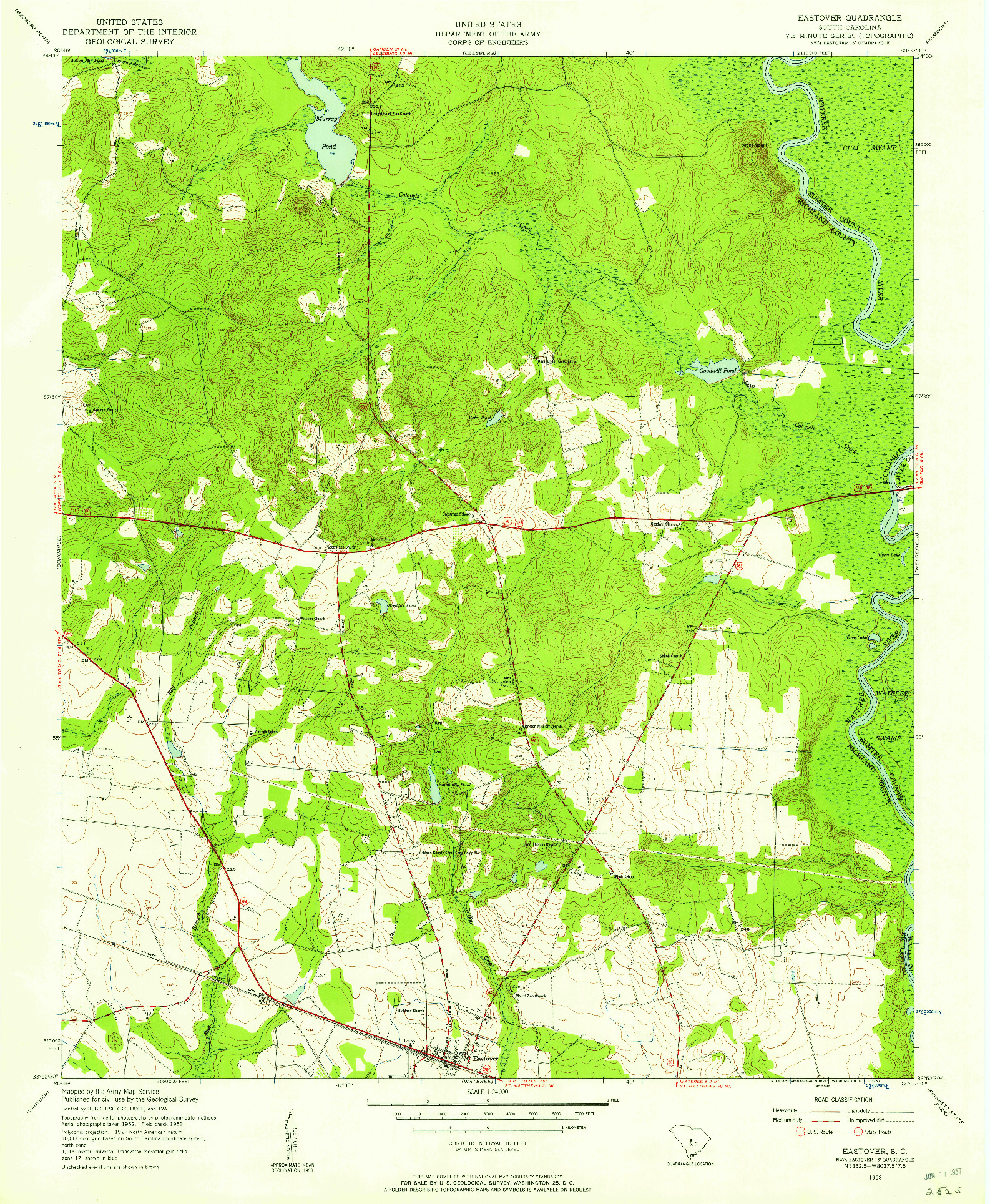 USGS 1:24000-SCALE QUADRANGLE FOR EASTOVER, SC 1953