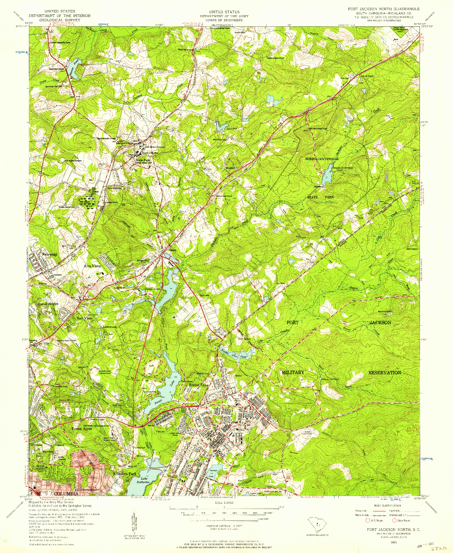 USGS 1:24000-SCALE QUADRANGLE FOR FORT JACKSON NORTH, SC 1953