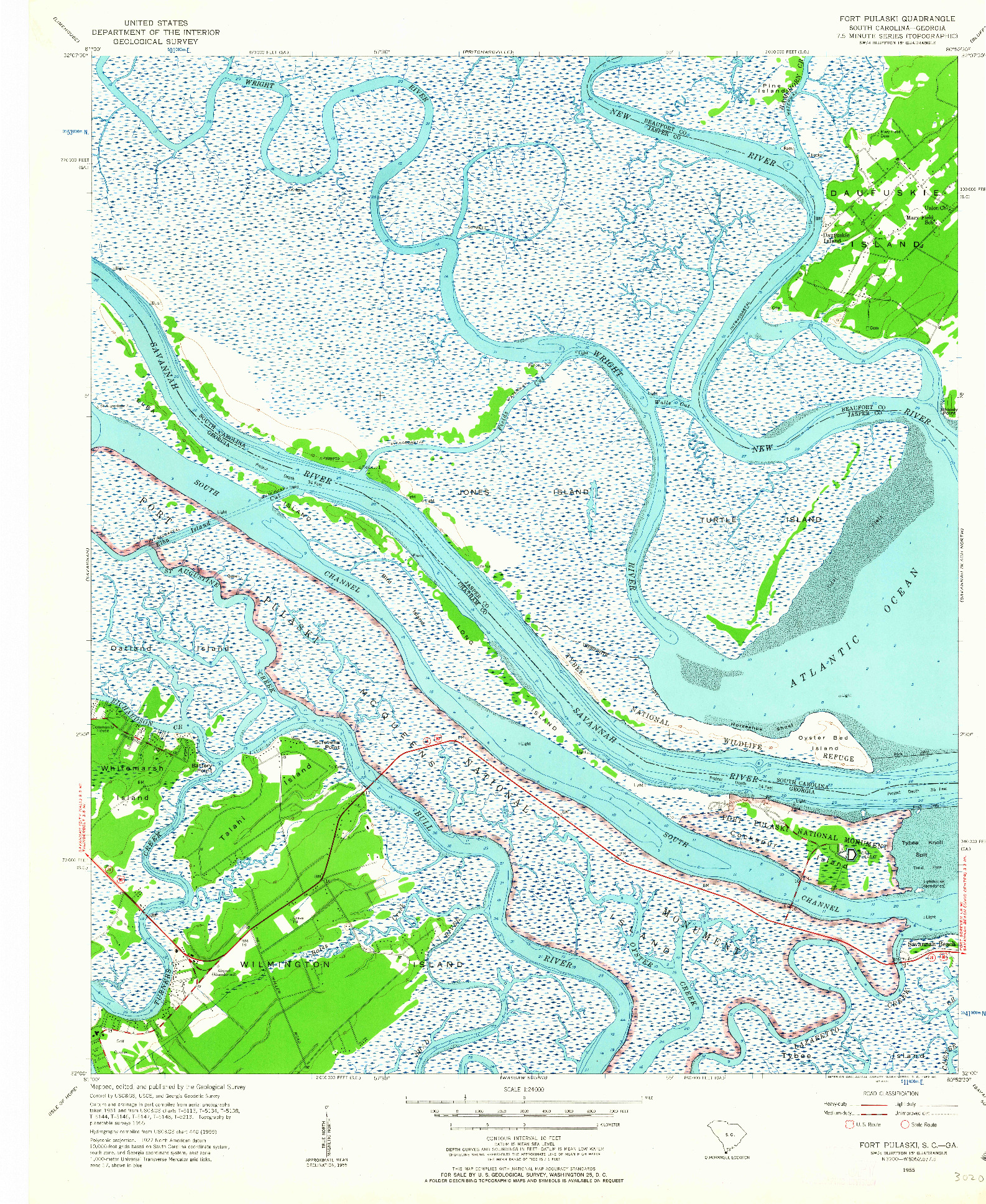 USGS 1:24000-SCALE QUADRANGLE FOR FORT PULASKI, SC 1955