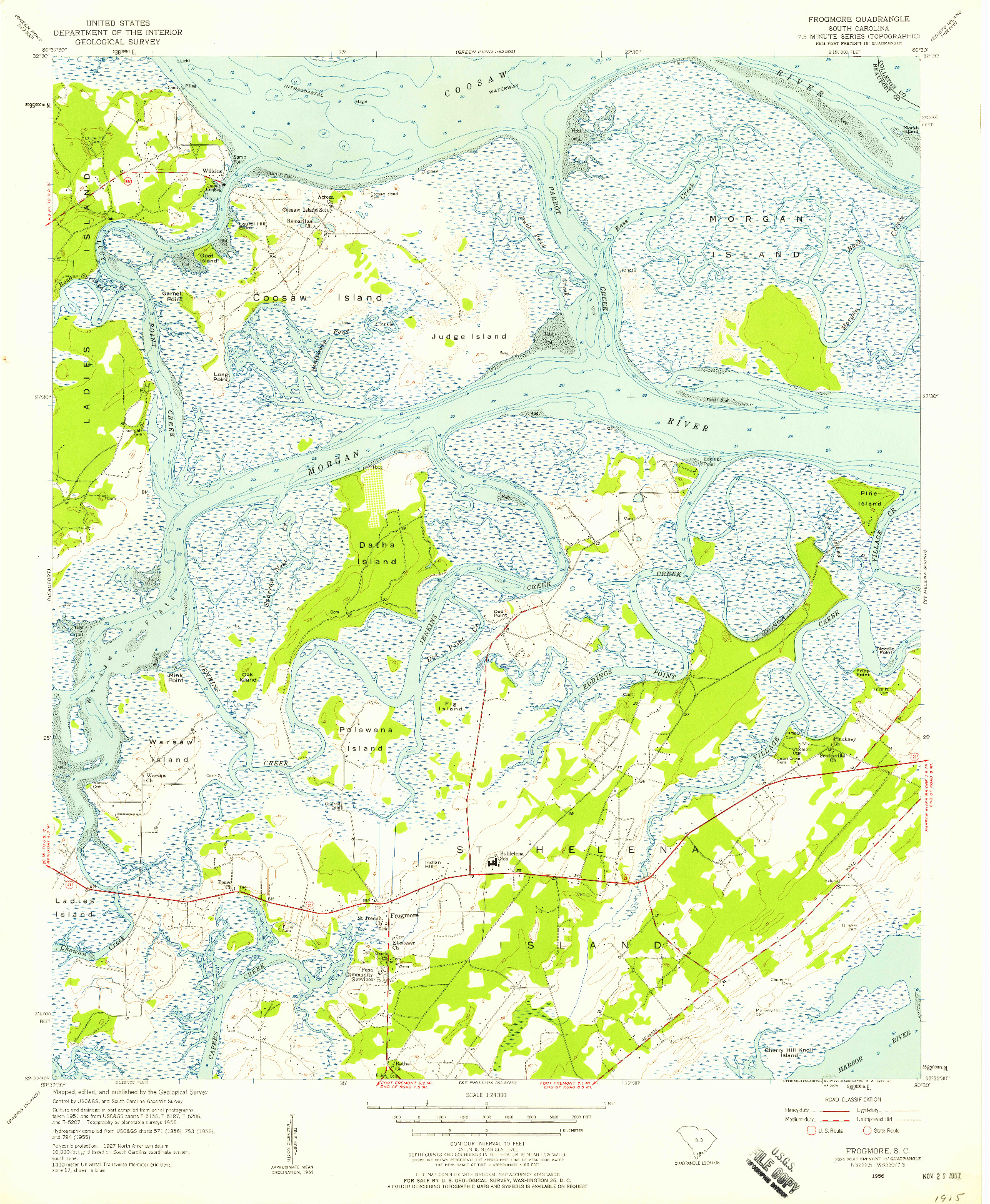 USGS 1:24000-SCALE QUADRANGLE FOR FROGMORE, SC 1956