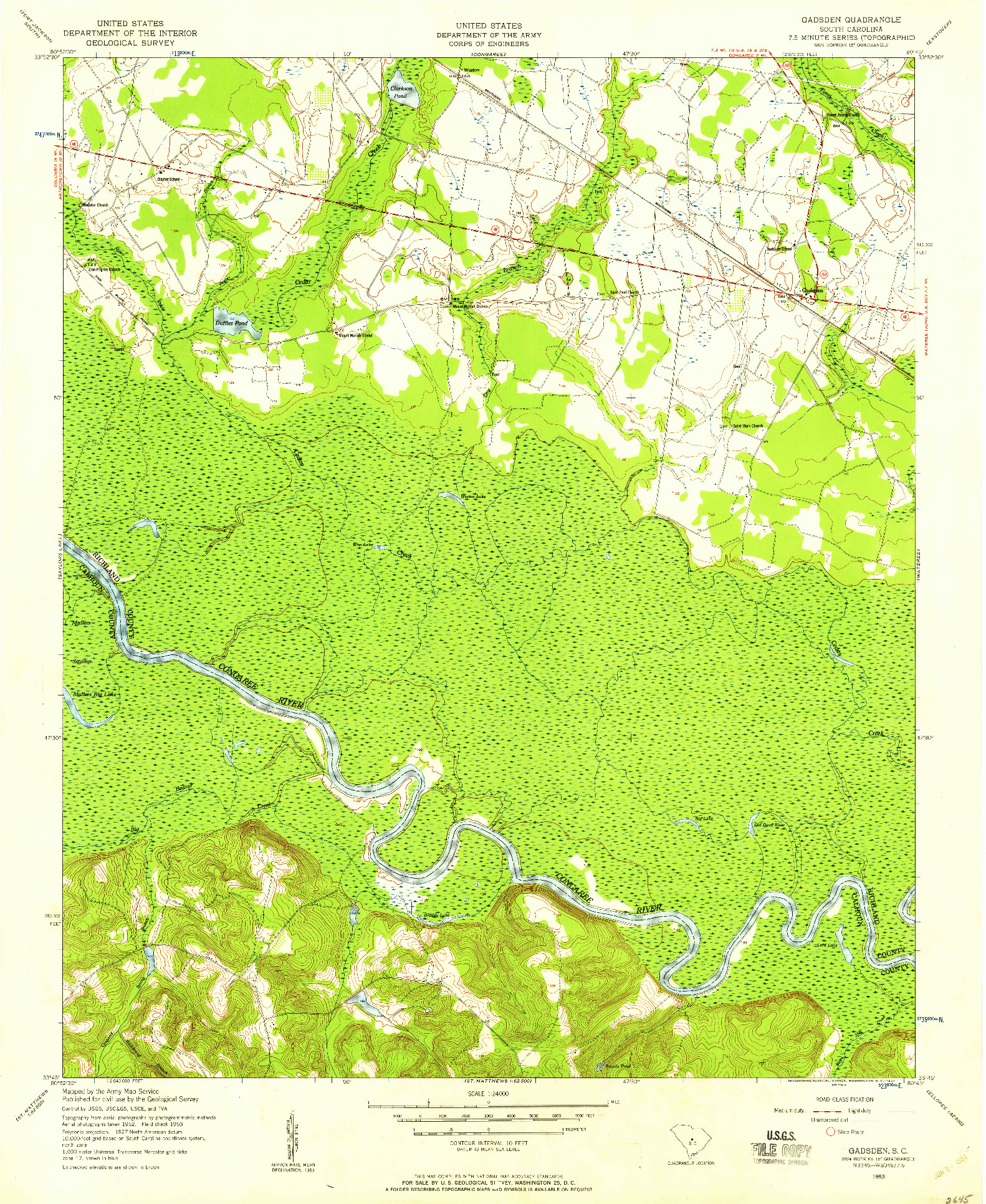 USGS 1:24000-SCALE QUADRANGLE FOR GADSDEN, SC 1953