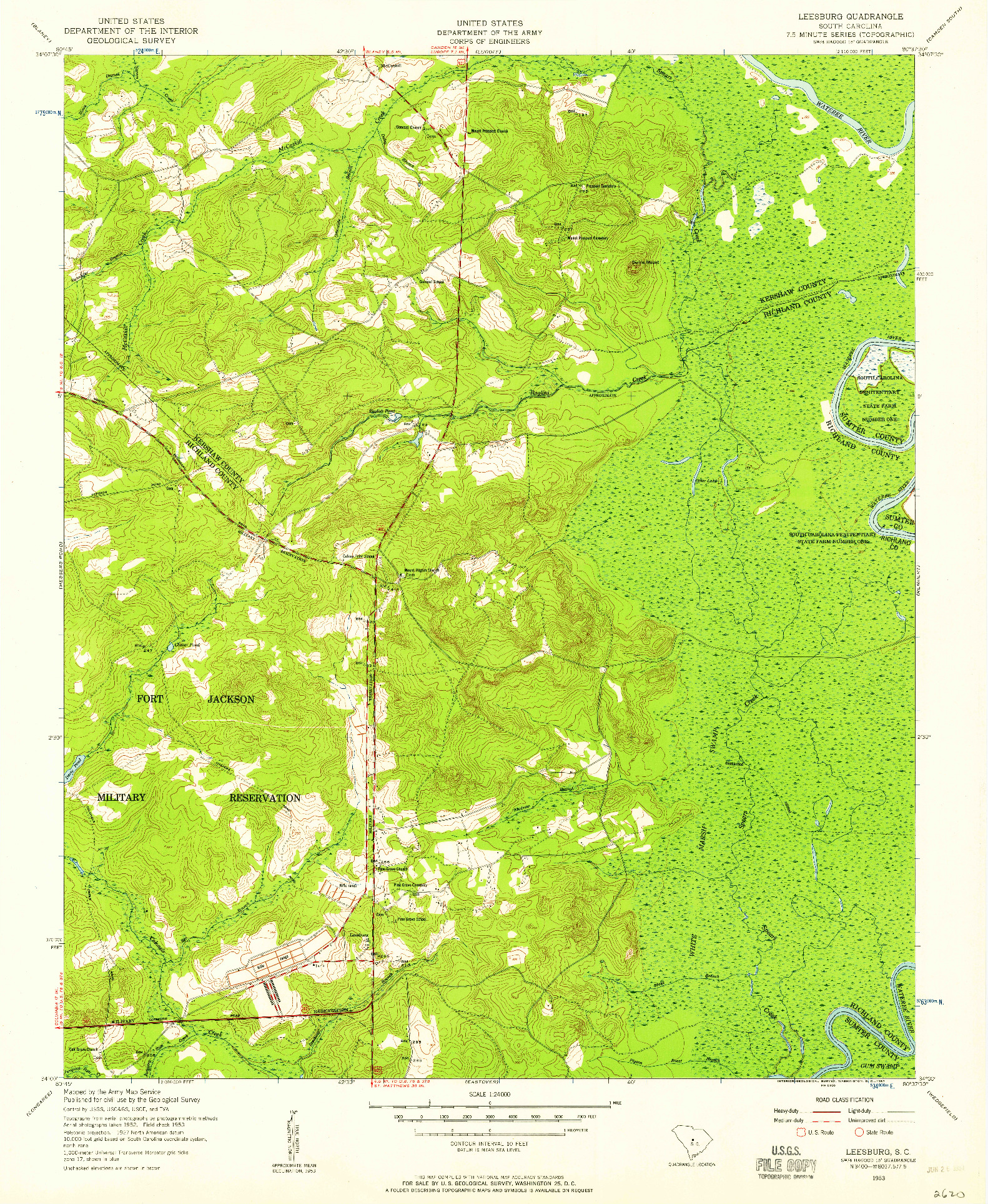 USGS 1:24000-SCALE QUADRANGLE FOR LEESBURG, SC 1953