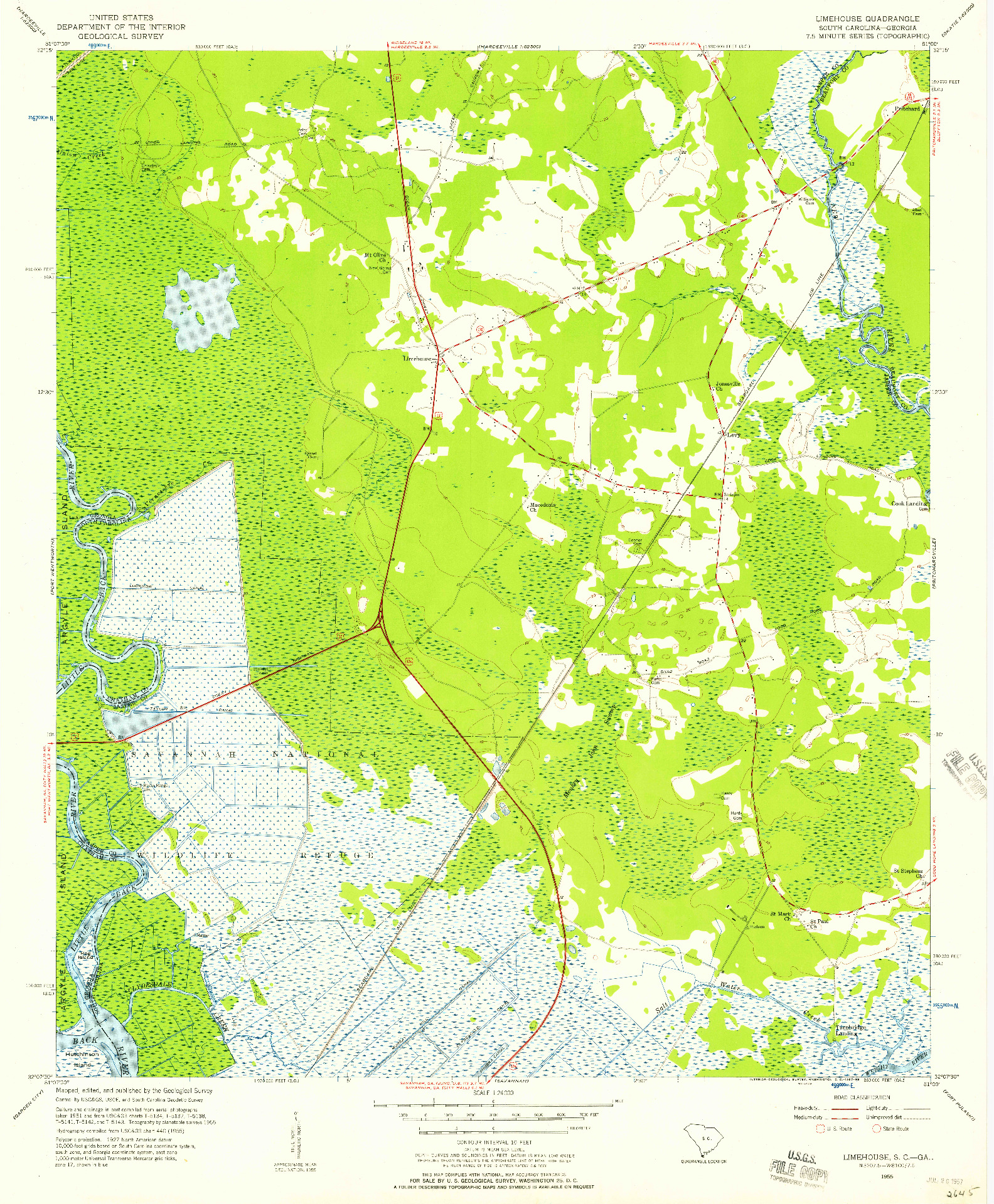 USGS 1:24000-SCALE QUADRANGLE FOR LIMEHOUSE, SC 1955