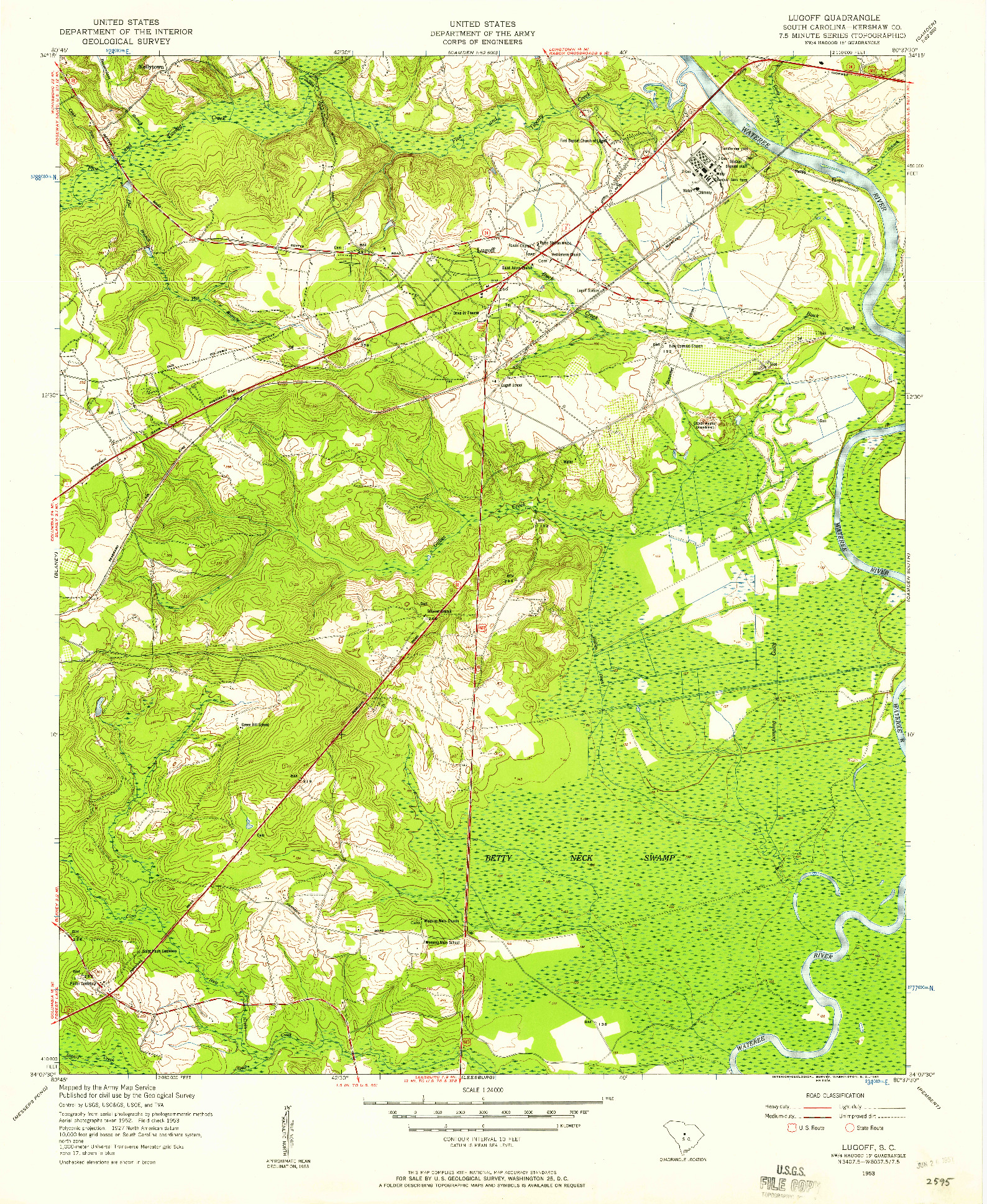 USGS 1:24000-SCALE QUADRANGLE FOR LUGOFF, SC 1953