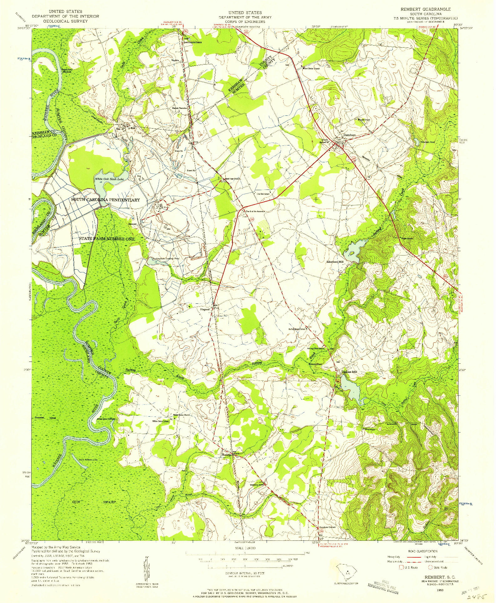 USGS 1:24000-SCALE QUADRANGLE FOR REMBERT, SC 1953