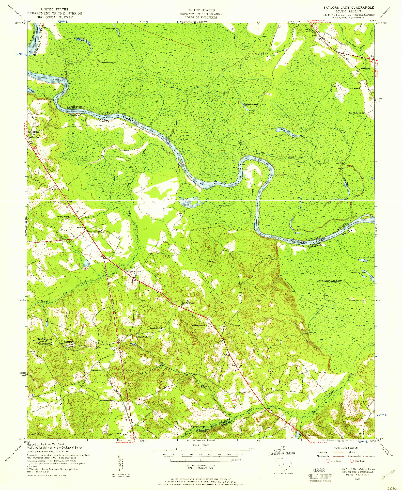 USGS 1:24000-SCALE QUADRANGLE FOR SAYLORS LAKE, SC 1953