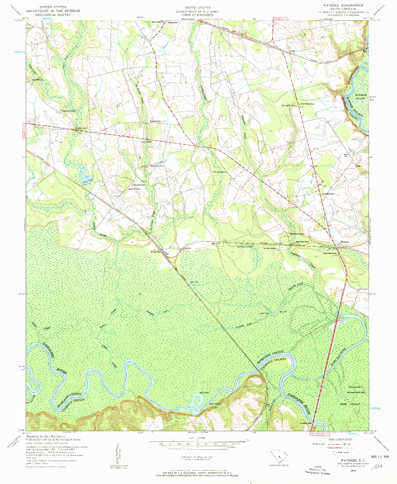 USGS 1:24000-SCALE QUADRANGLE FOR WATEREE, SC 1953