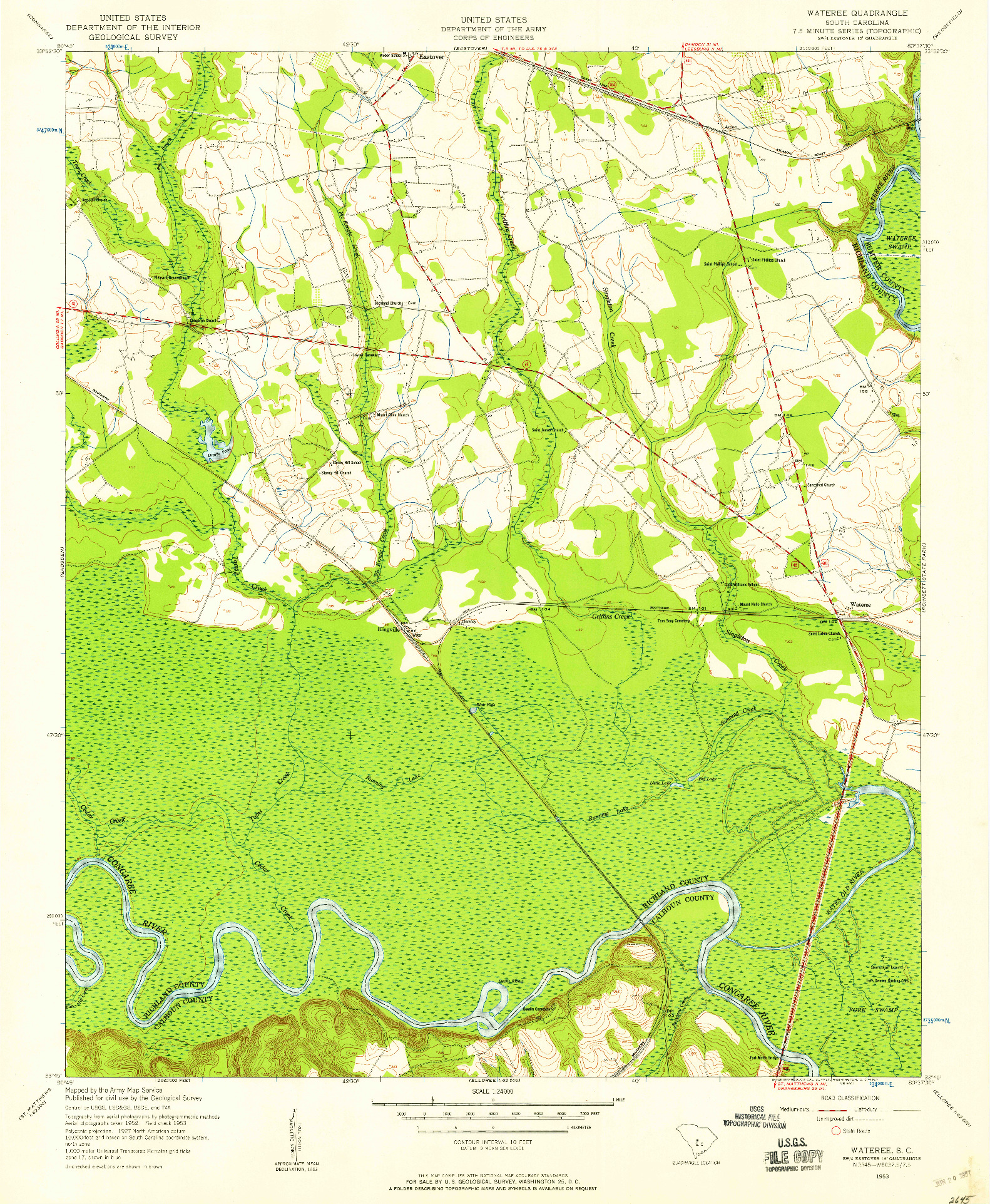 USGS 1:24000-SCALE QUADRANGLE FOR WATEREE, SC 1953