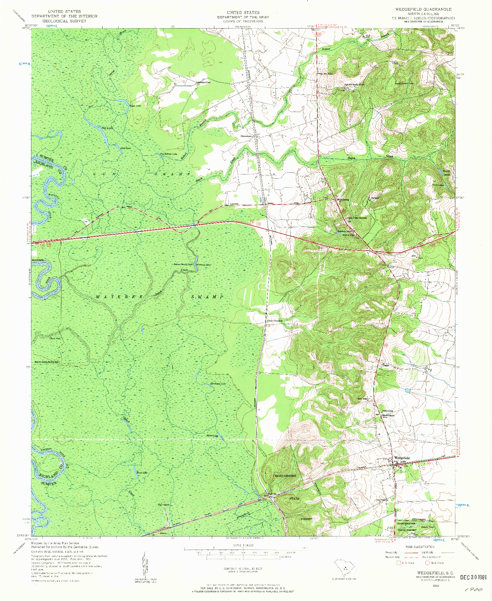 USGS 1:24000-SCALE QUADRANGLE FOR WEDGEFIELD, SC 1953