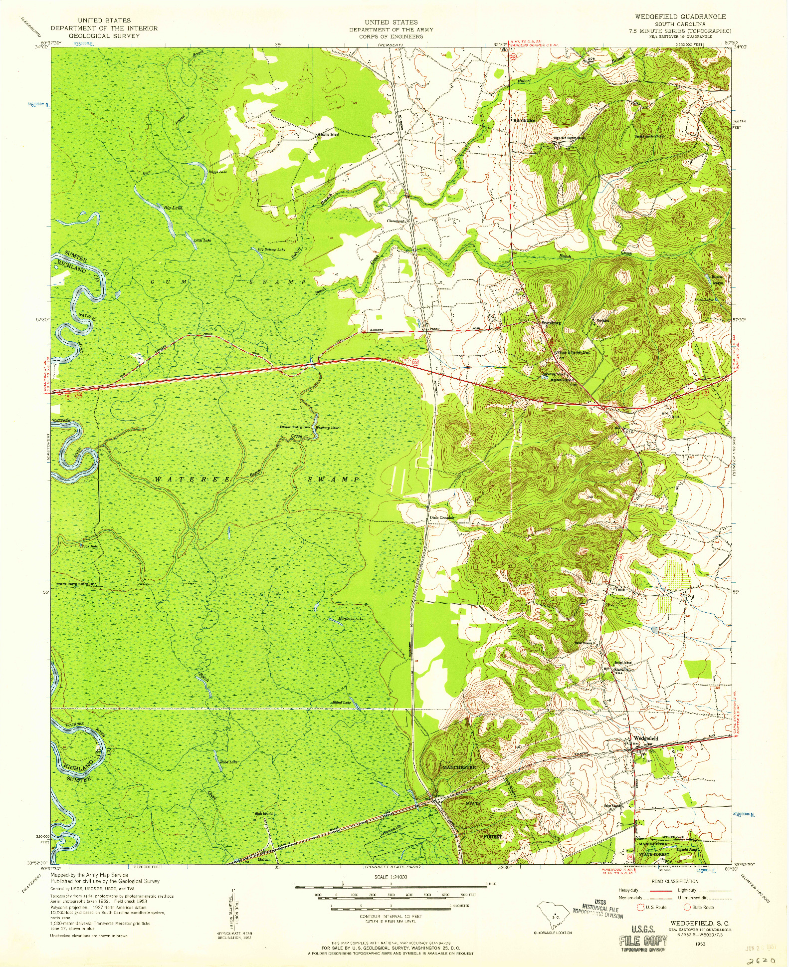 USGS 1:24000-SCALE QUADRANGLE FOR WEDGEFIELD, SC 1953