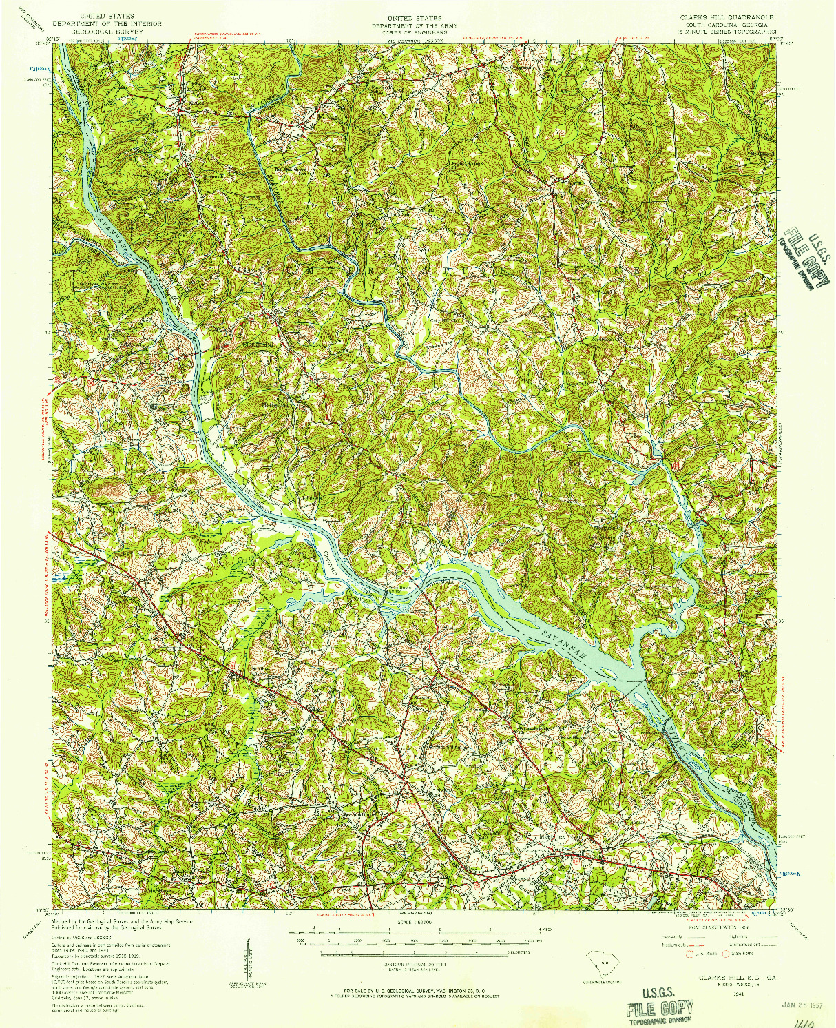 USGS 1:62500-SCALE QUADRANGLE FOR CLARKS HILL, SC 1941