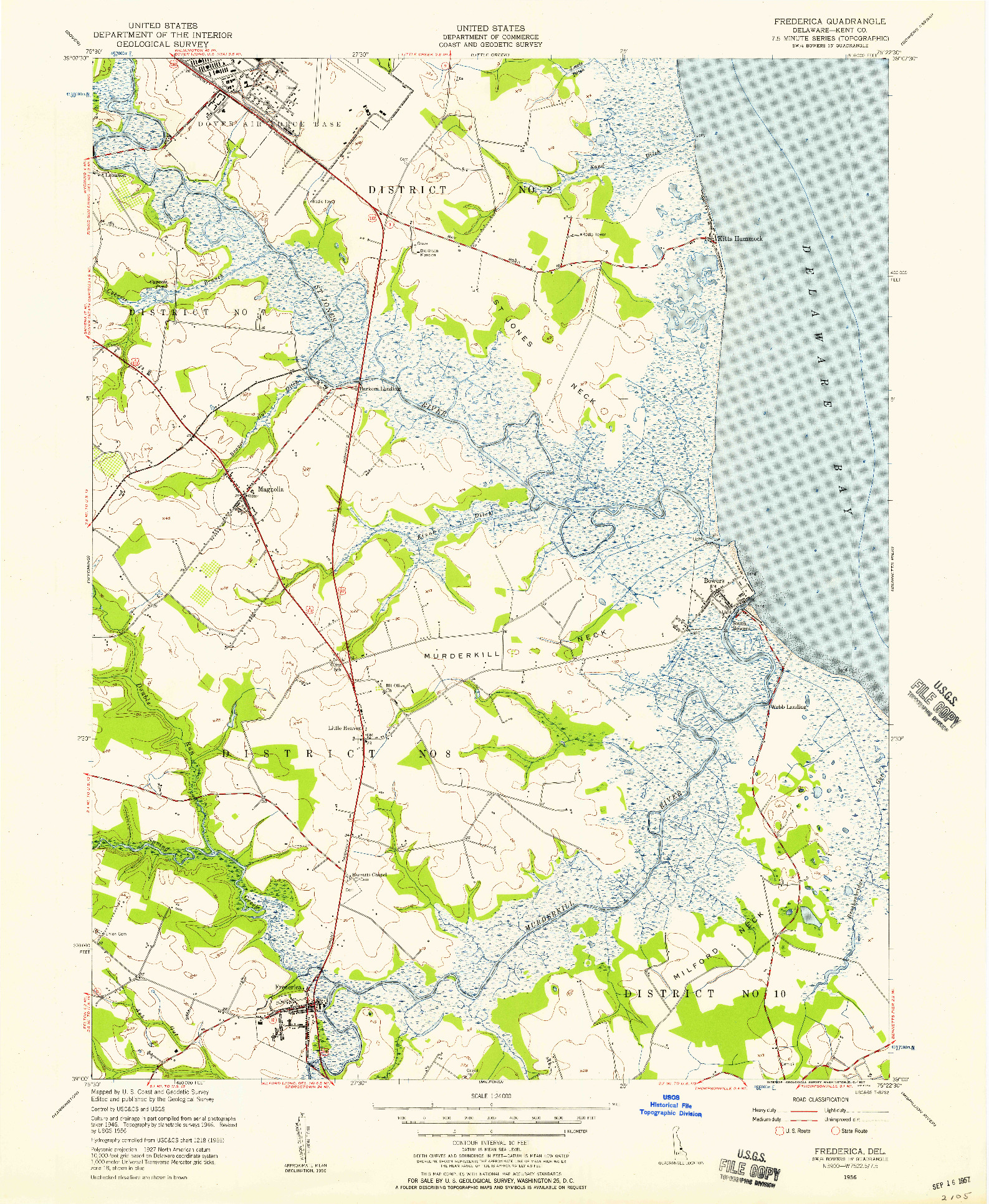USGS 1:24000-SCALE QUADRANGLE FOR FREDERICA, DE 1956