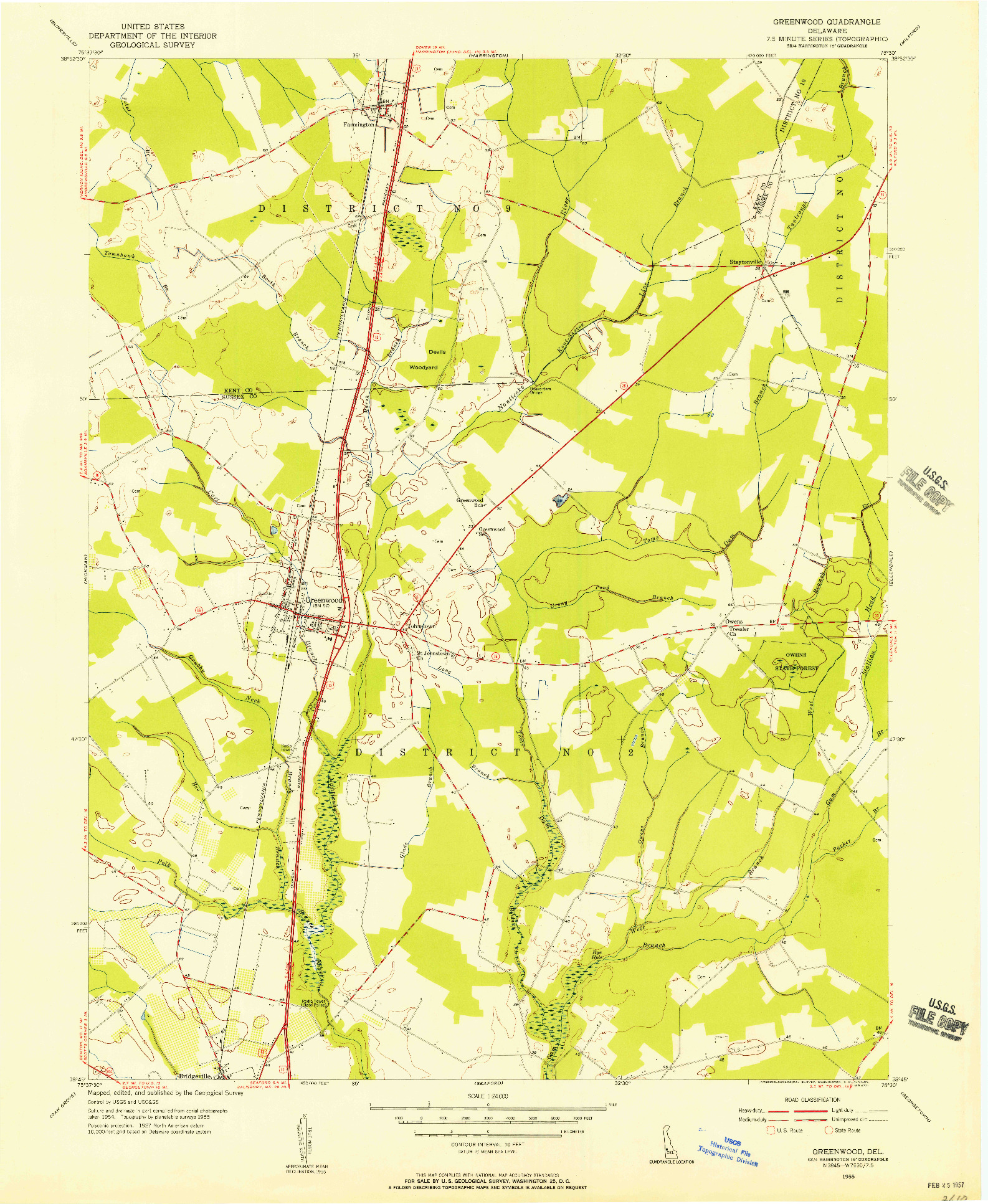 USGS 1:24000-SCALE QUADRANGLE FOR GREENWOOD, DE 1955
