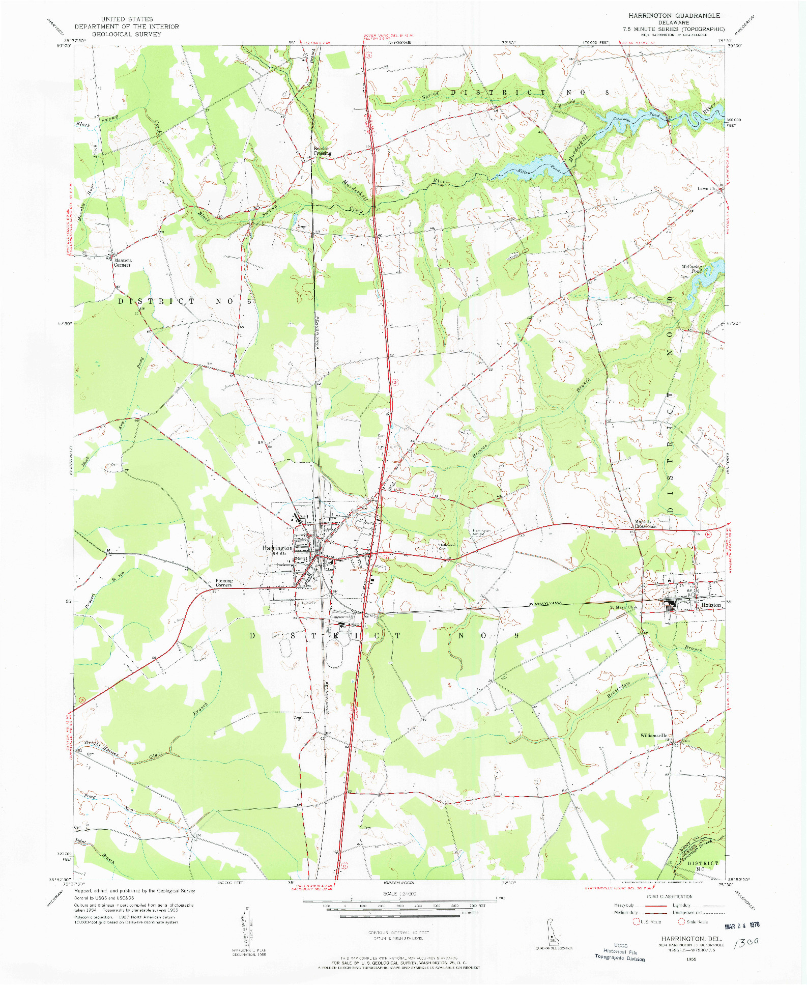 USGS 1:24000-SCALE QUADRANGLE FOR HARRINGTON, DE 1955