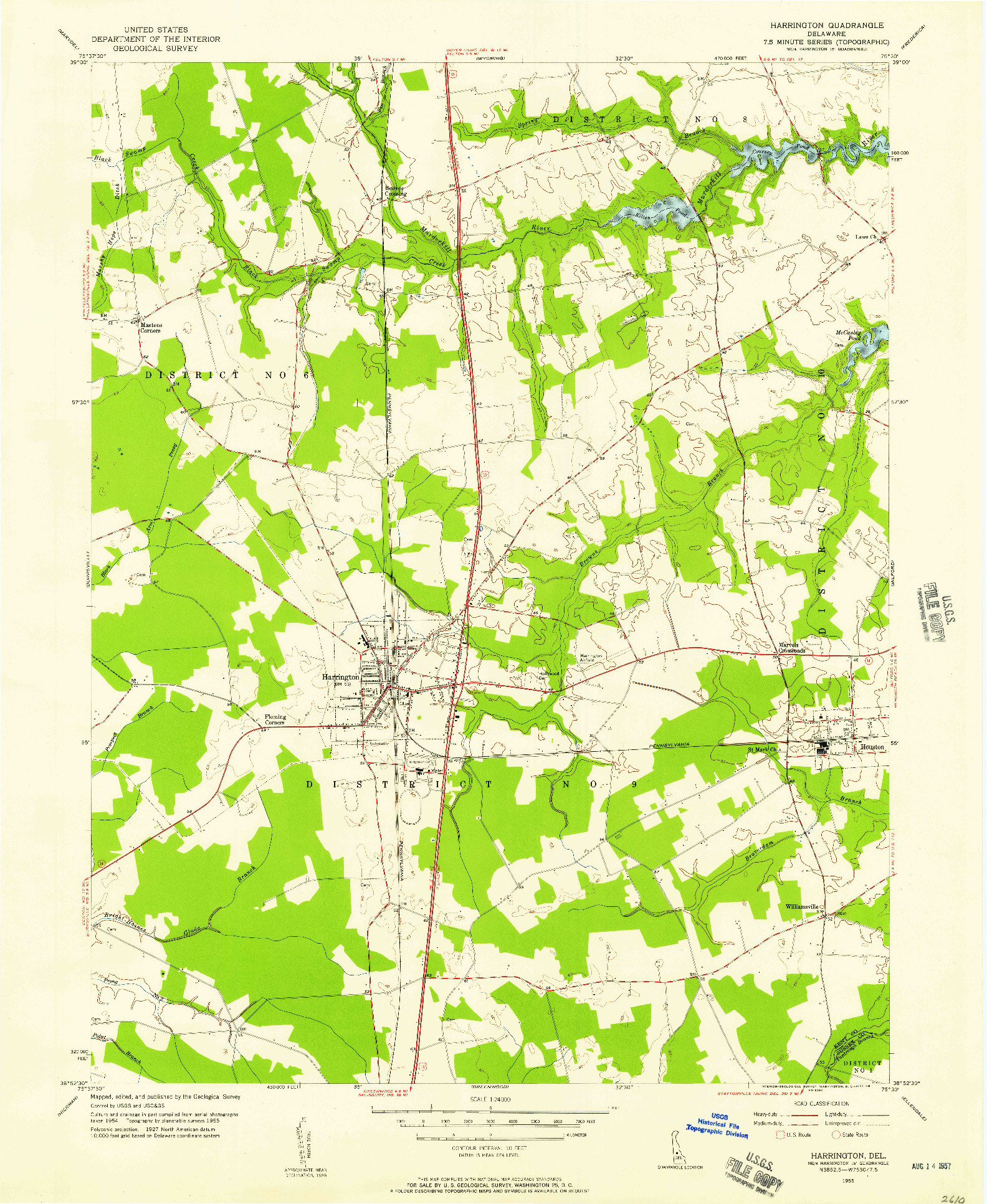 USGS 1:24000-SCALE QUADRANGLE FOR HARRINGTON, DE 1955