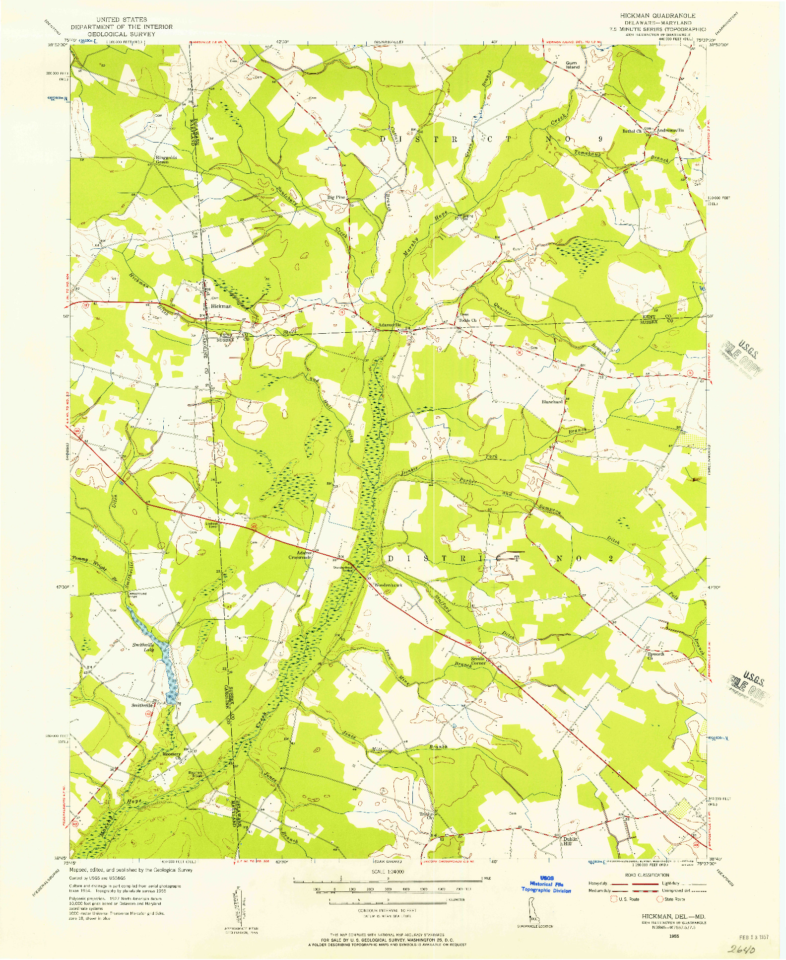 USGS 1:24000-SCALE QUADRANGLE FOR HICKMAN, DE 1955