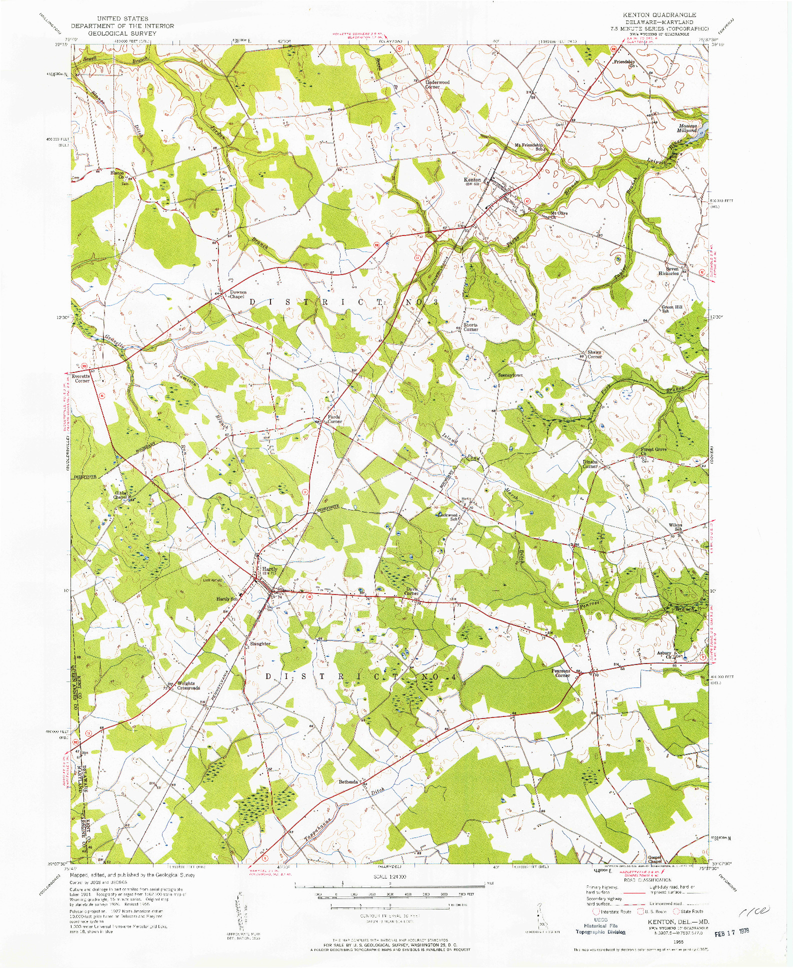 USGS 1:24000-SCALE QUADRANGLE FOR KENTON, DE 1955