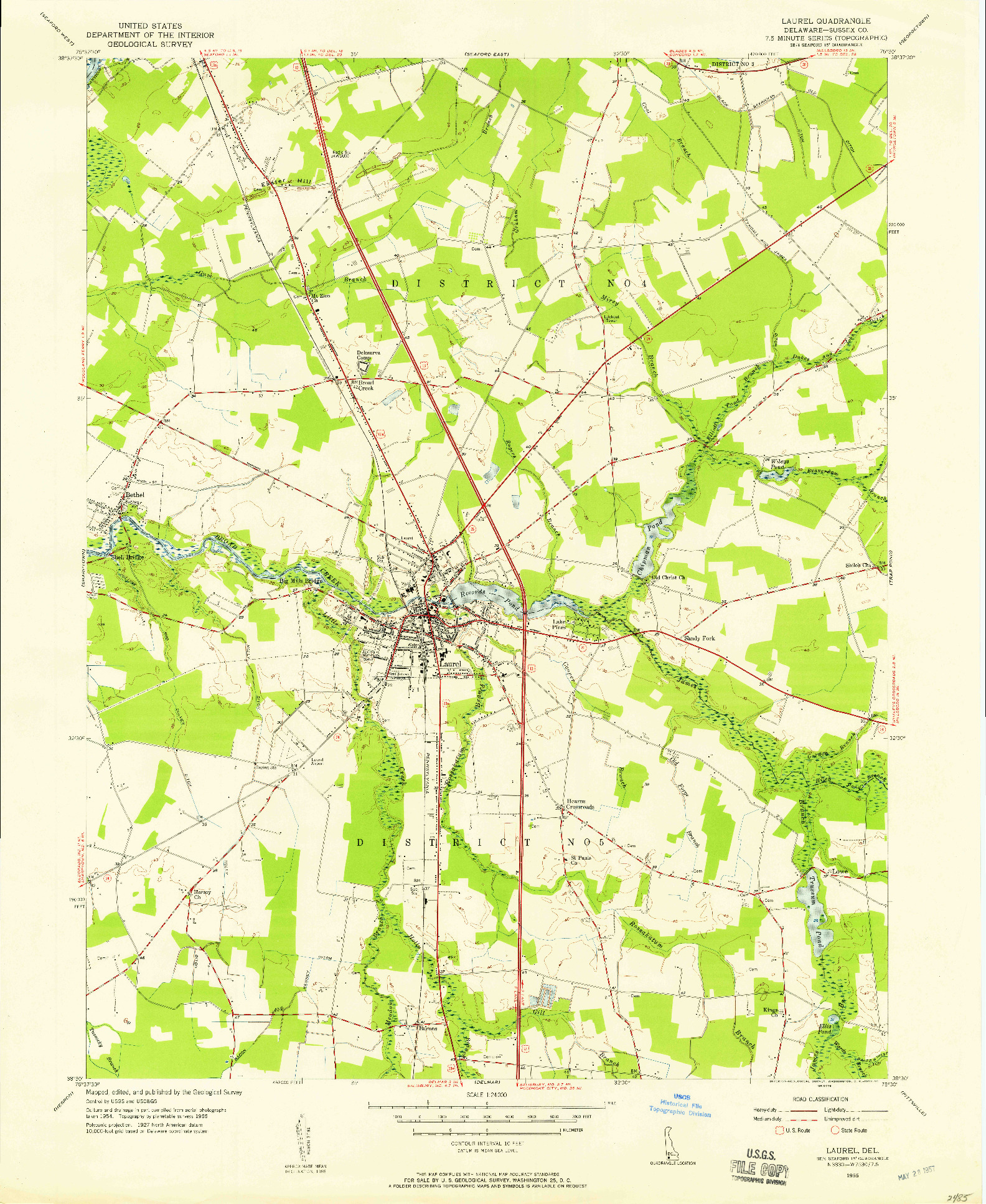 USGS 1:24000-SCALE QUADRANGLE FOR LAUREL, DE 1955