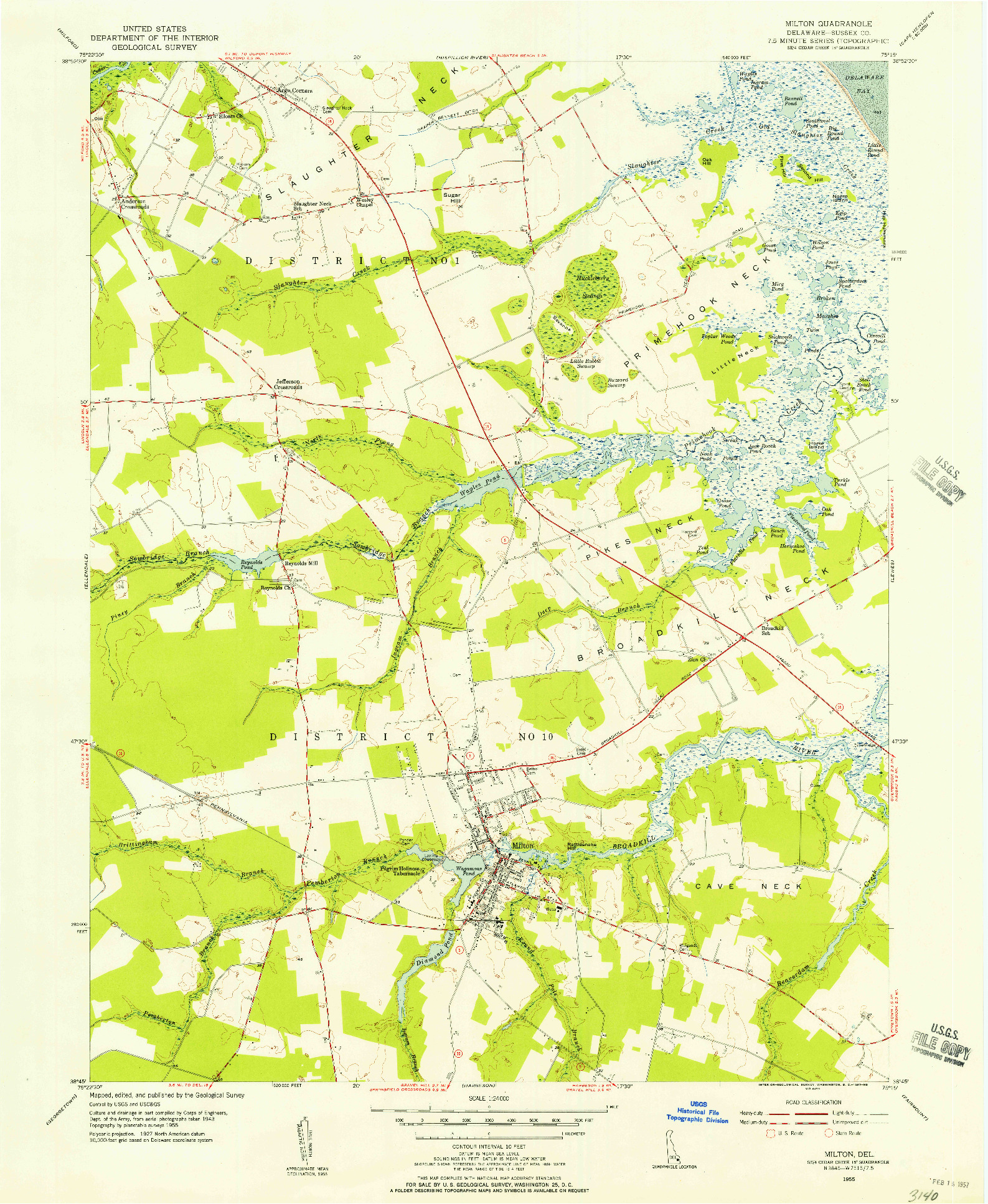 USGS 1:24000-SCALE QUADRANGLE FOR MILTON, DE 1955