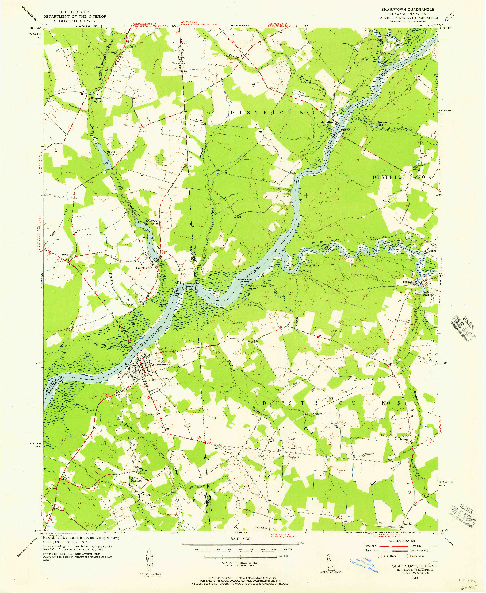 USGS 1:24000-SCALE QUADRANGLE FOR SHARPTOWN, DE 1955