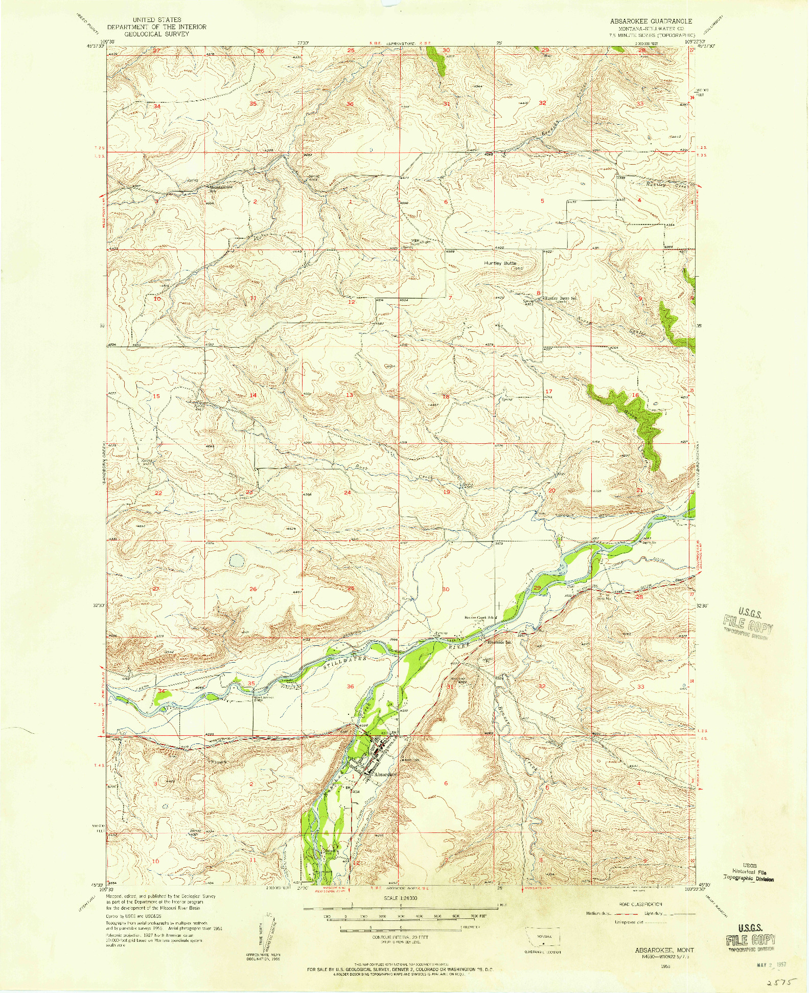 USGS 1:24000-SCALE QUADRANGLE FOR ABSAROKEE, MT 1955