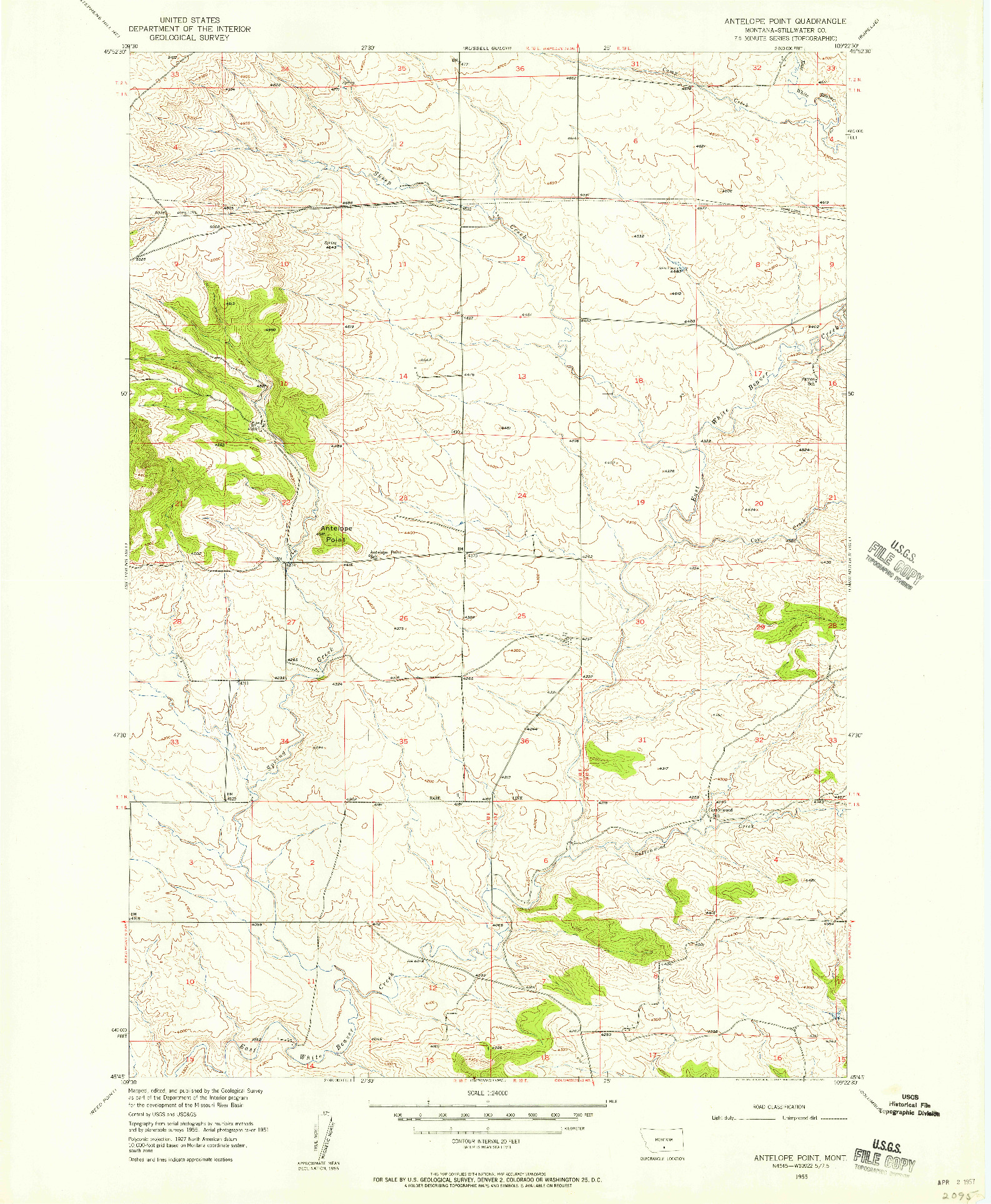 USGS 1:24000-SCALE QUADRANGLE FOR ANTELOPE POINT, MT 1955