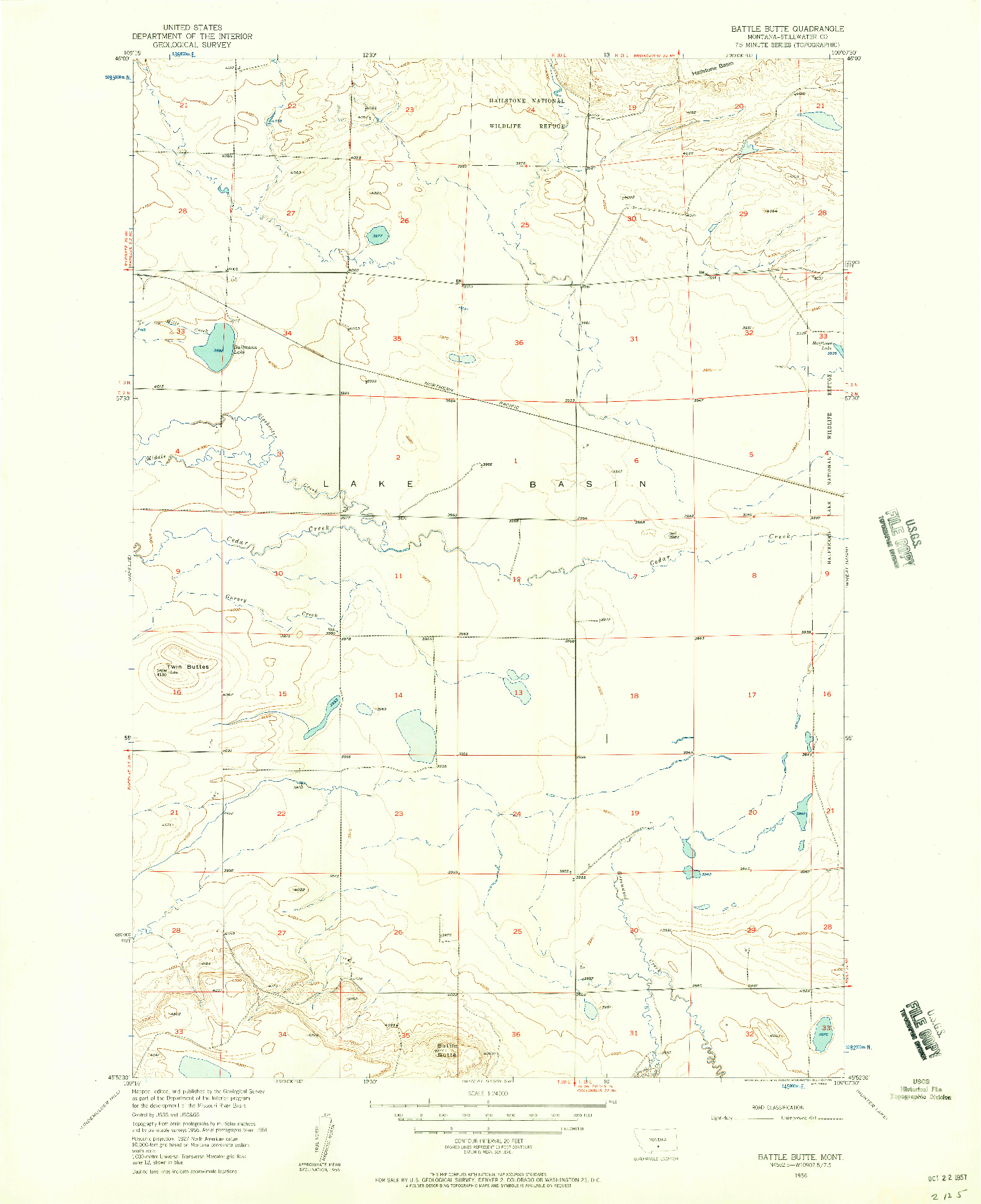 USGS 1:24000-SCALE QUADRANGLE FOR BATTLE BUTTE, MT 1956