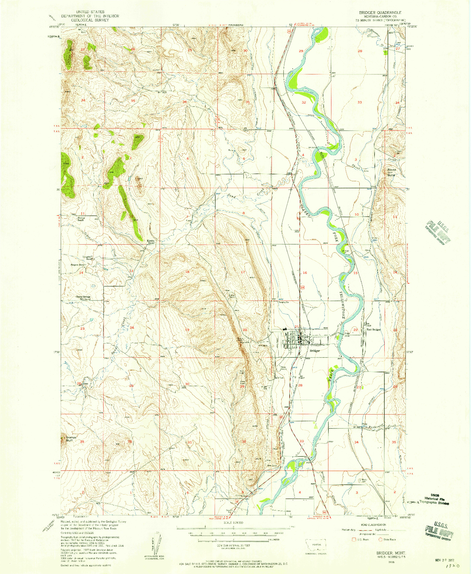 USGS 1:24000-SCALE QUADRANGLE FOR BRIDGER, MT 1956