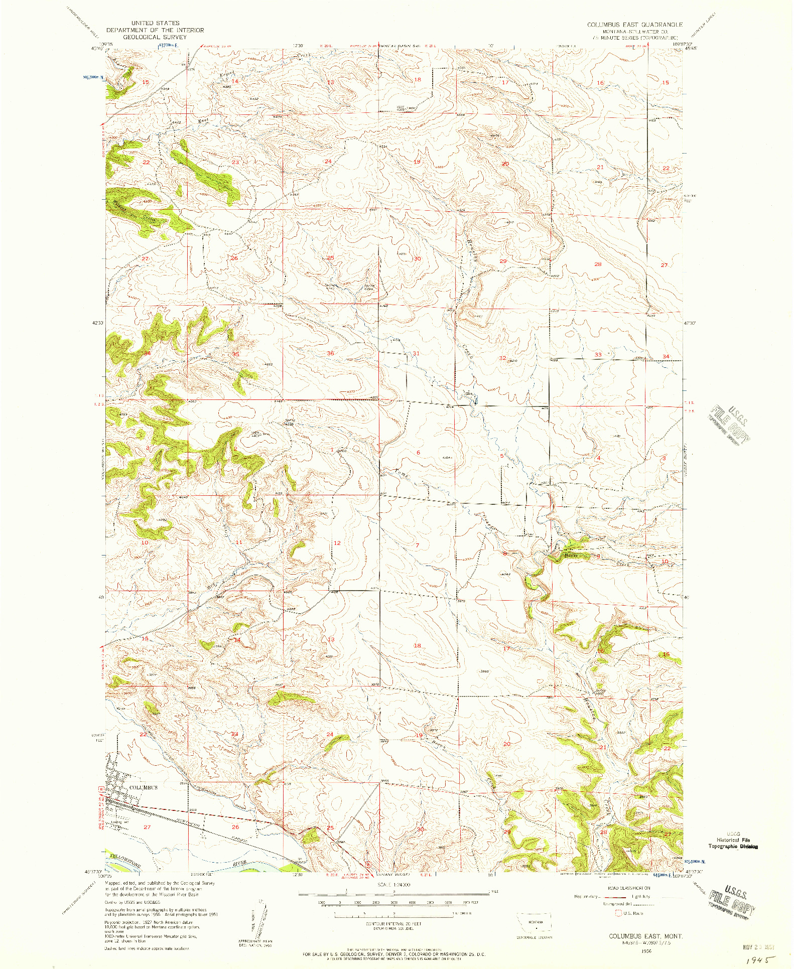 USGS 1:24000-SCALE QUADRANGLE FOR COLUMBUS EAST, MT 1956