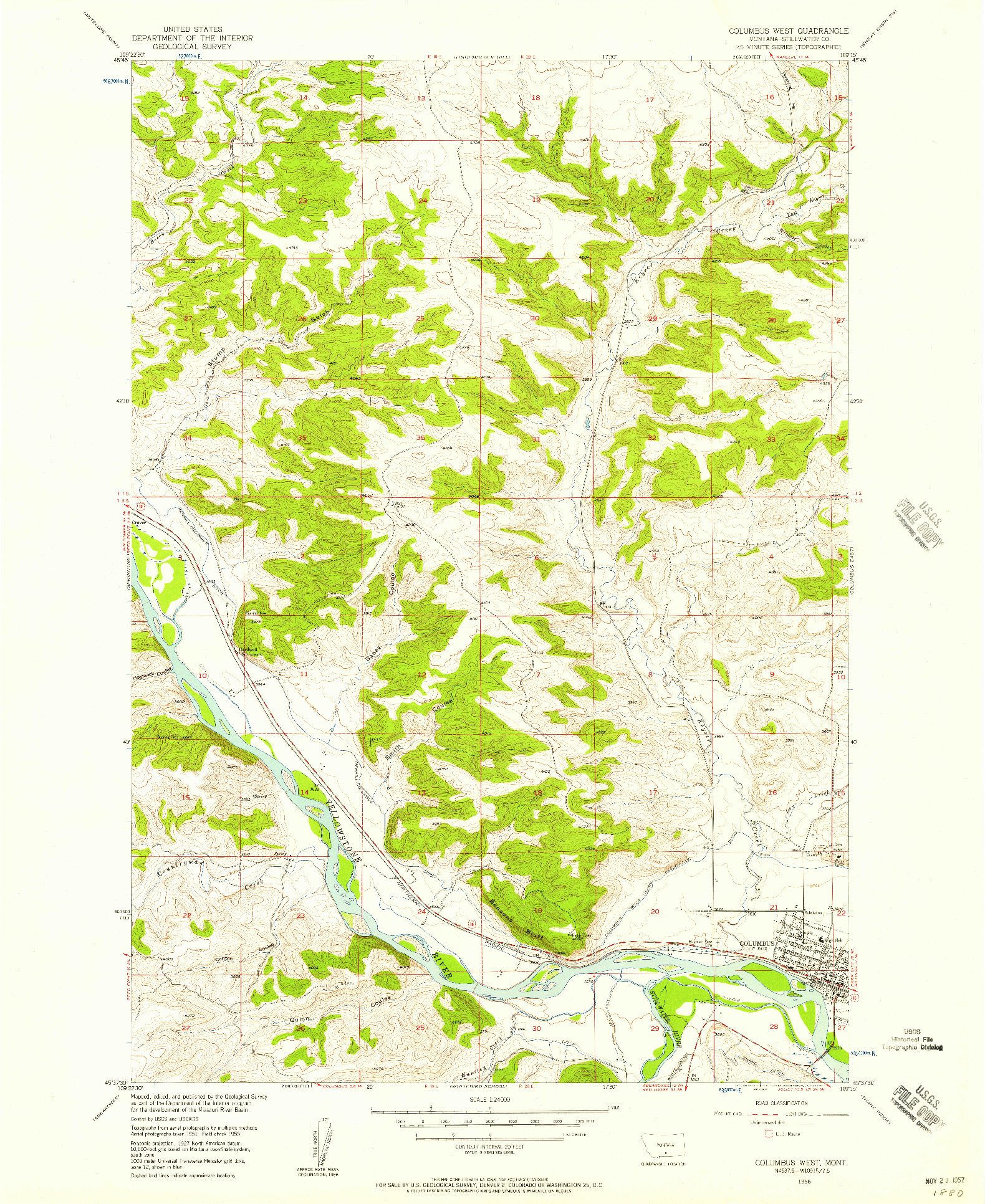 USGS 1:24000-SCALE QUADRANGLE FOR COLUMBUS WEST, MT 1956