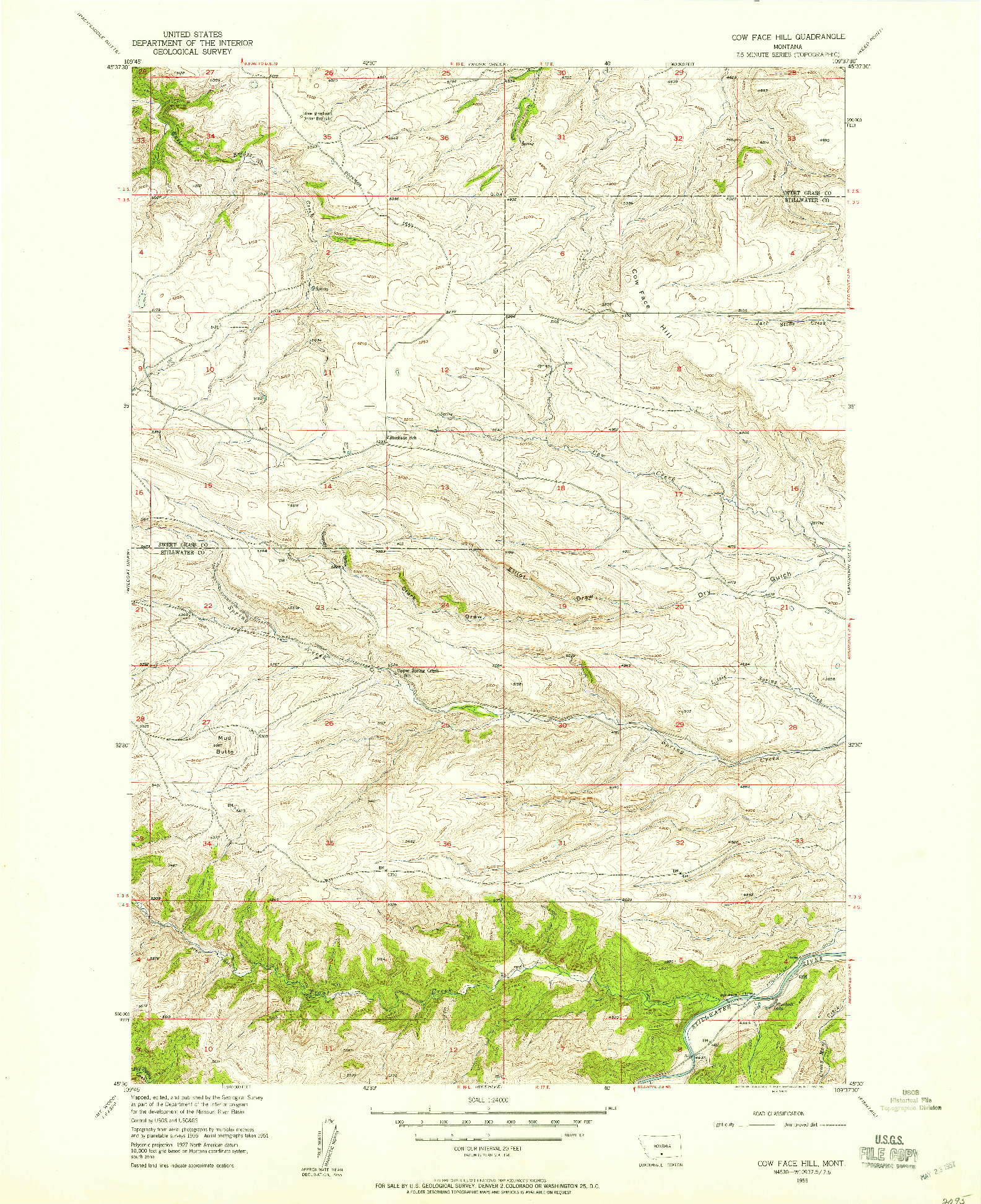 USGS 1:24000-SCALE QUADRANGLE FOR COW FACE HILL, MT 1955