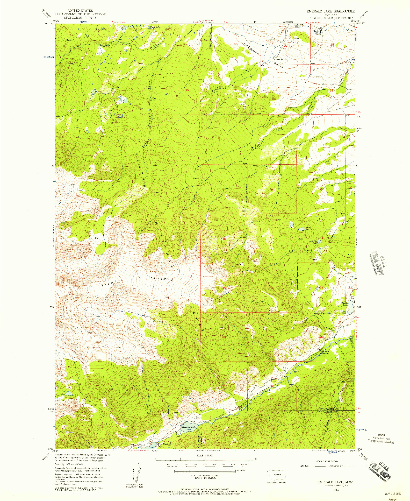 USGS 1:24000-SCALE QUADRANGLE FOR EMERALD LAKE, MT 1956