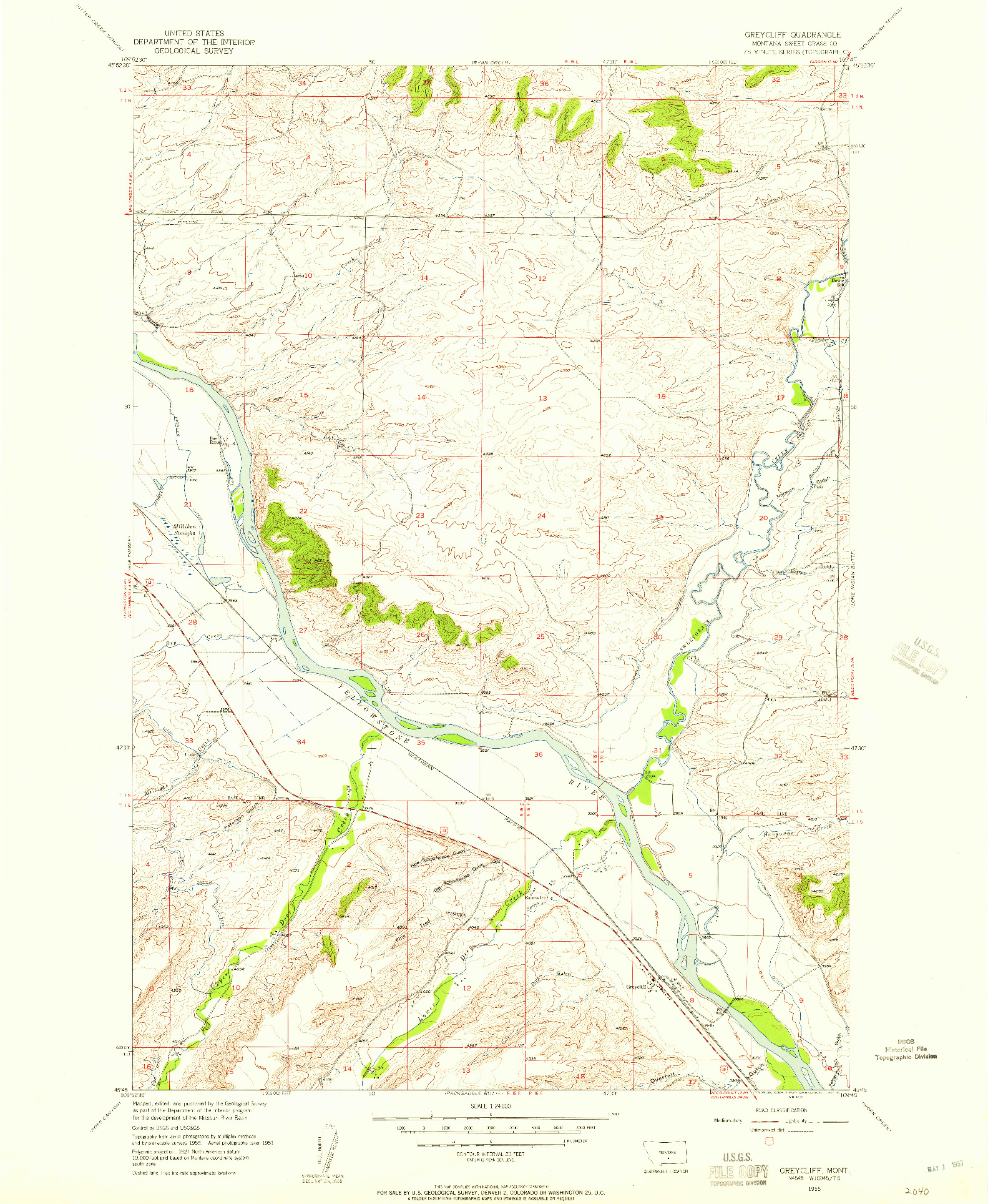 USGS 1:24000-SCALE QUADRANGLE FOR GREYCLIFF, MT 1955