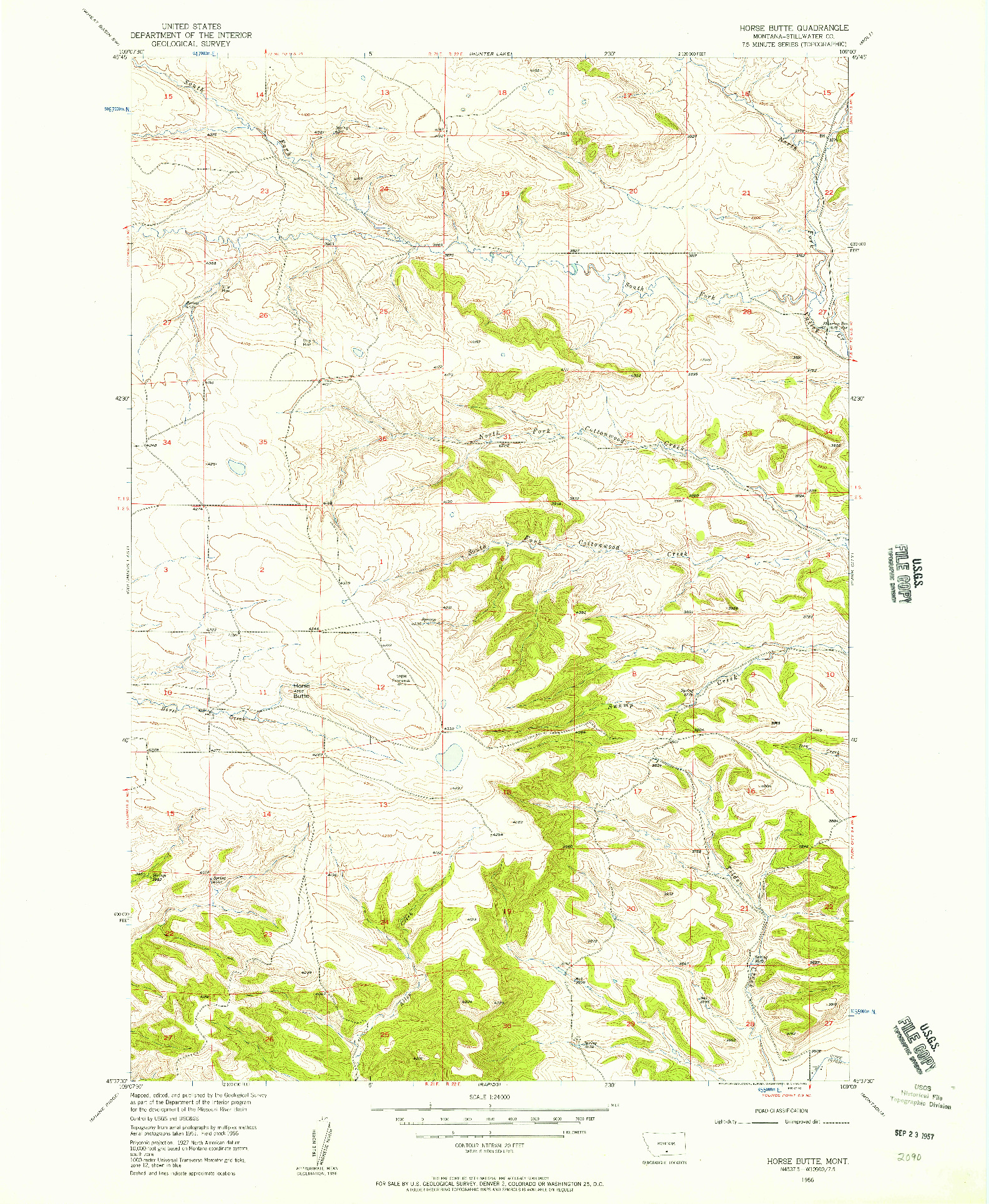 USGS 1:24000-SCALE QUADRANGLE FOR HORSE BUTTE, MT 1956