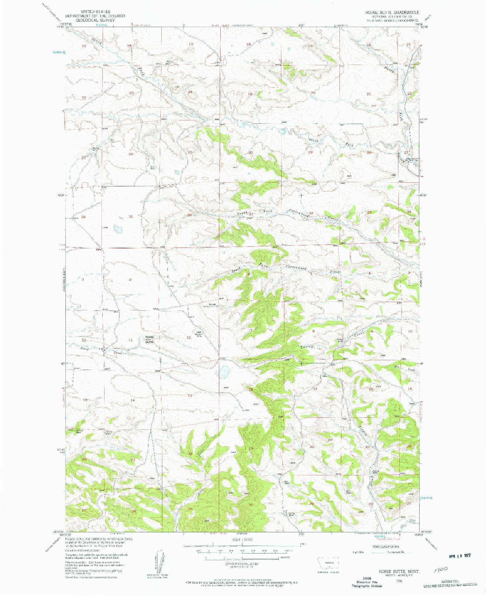 USGS 1:24000-SCALE QUADRANGLE FOR HORSE BUTTE, MT 1956