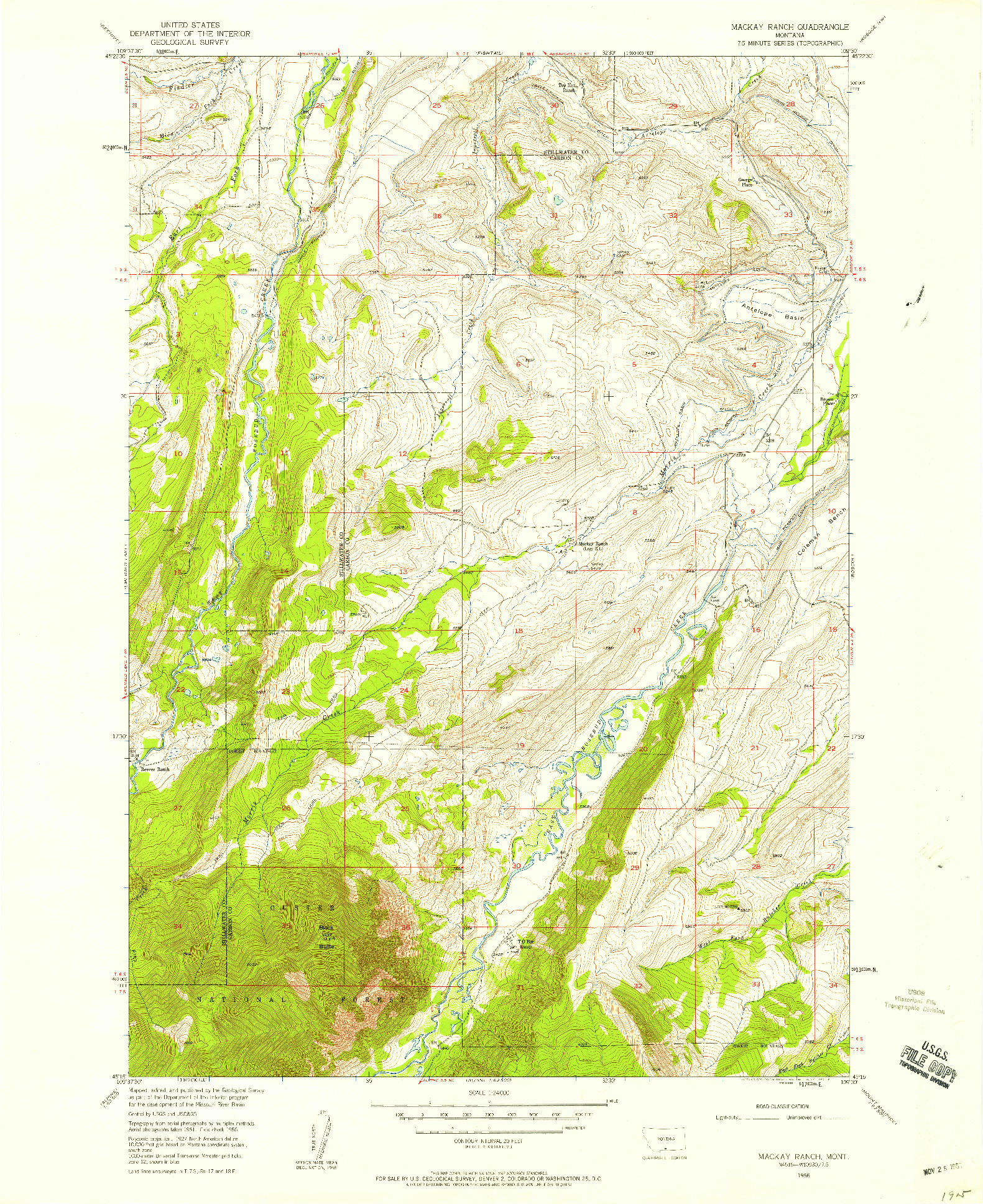 USGS 1:24000-SCALE QUADRANGLE FOR MACKAY RANCH, MT 1956