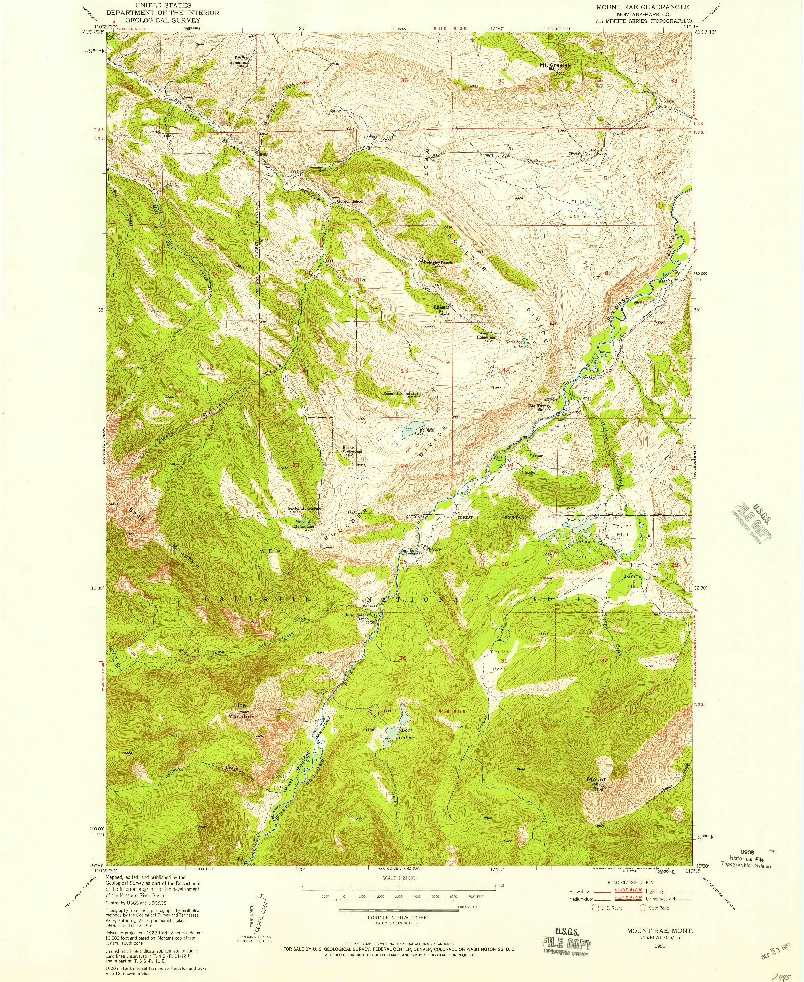 USGS 1:24000-SCALE QUADRANGLE FOR MOUNT RAE, MT 1951