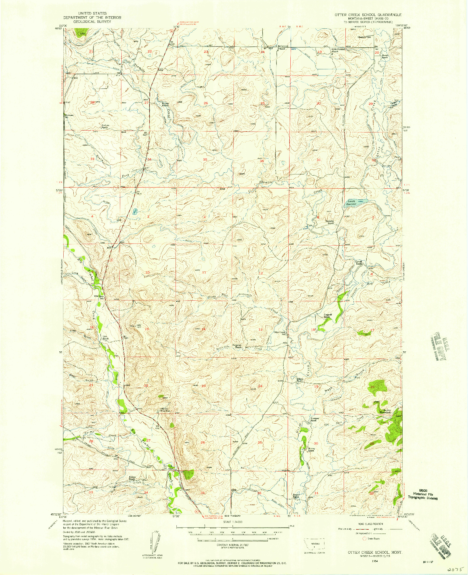 USGS 1:24000-SCALE QUADRANGLE FOR OTTER CREEK SCHOOL, MT 1954