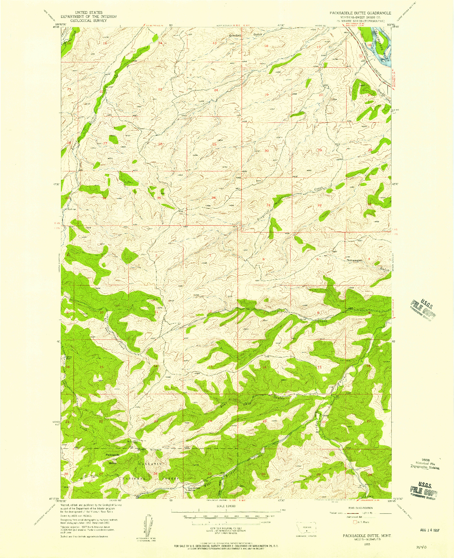 USGS 1:24000-SCALE QUADRANGLE FOR PACKSADDLE BUTTE, MT 1955
