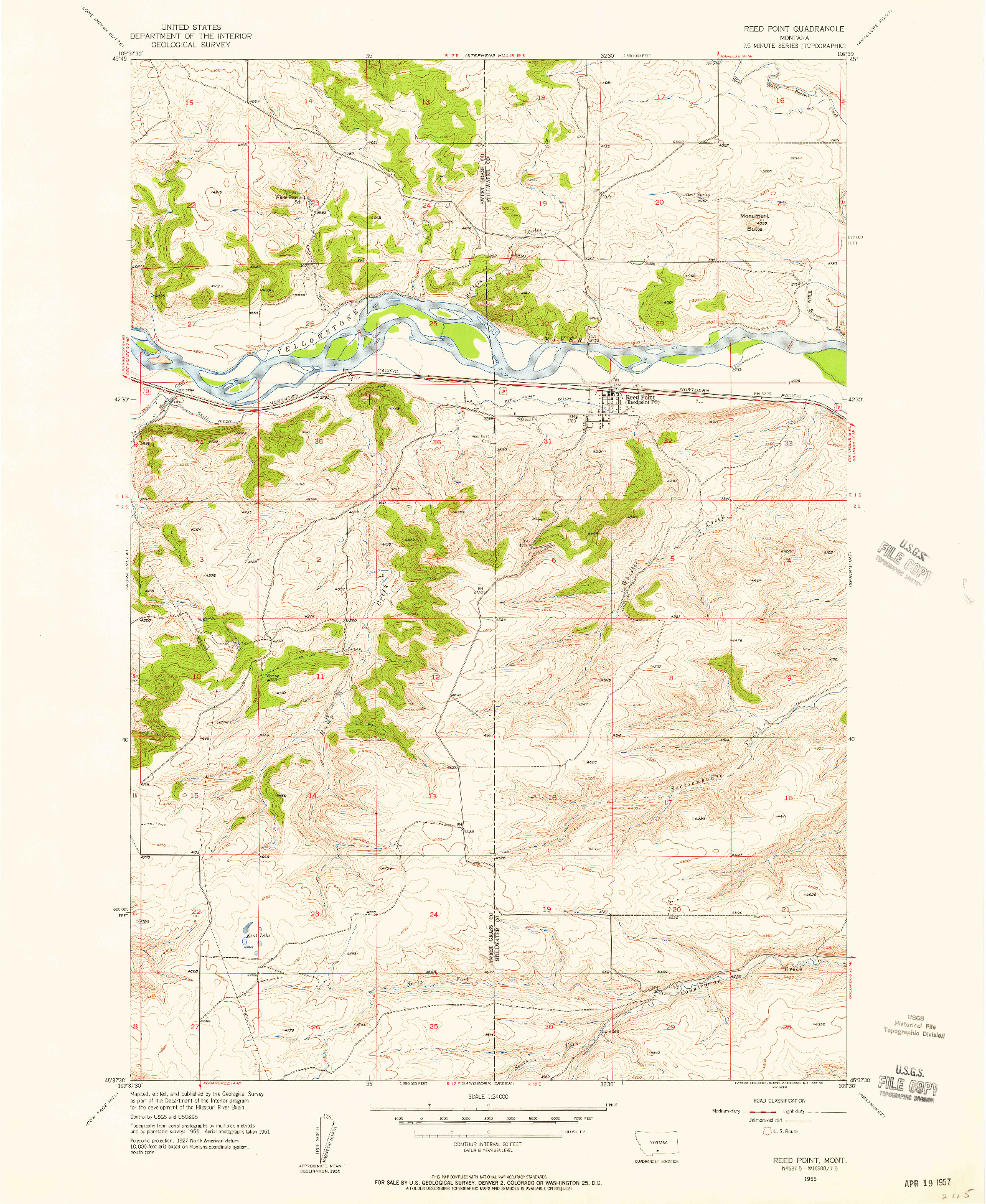USGS 1:24000-SCALE QUADRANGLE FOR REED POINT, MT 1955