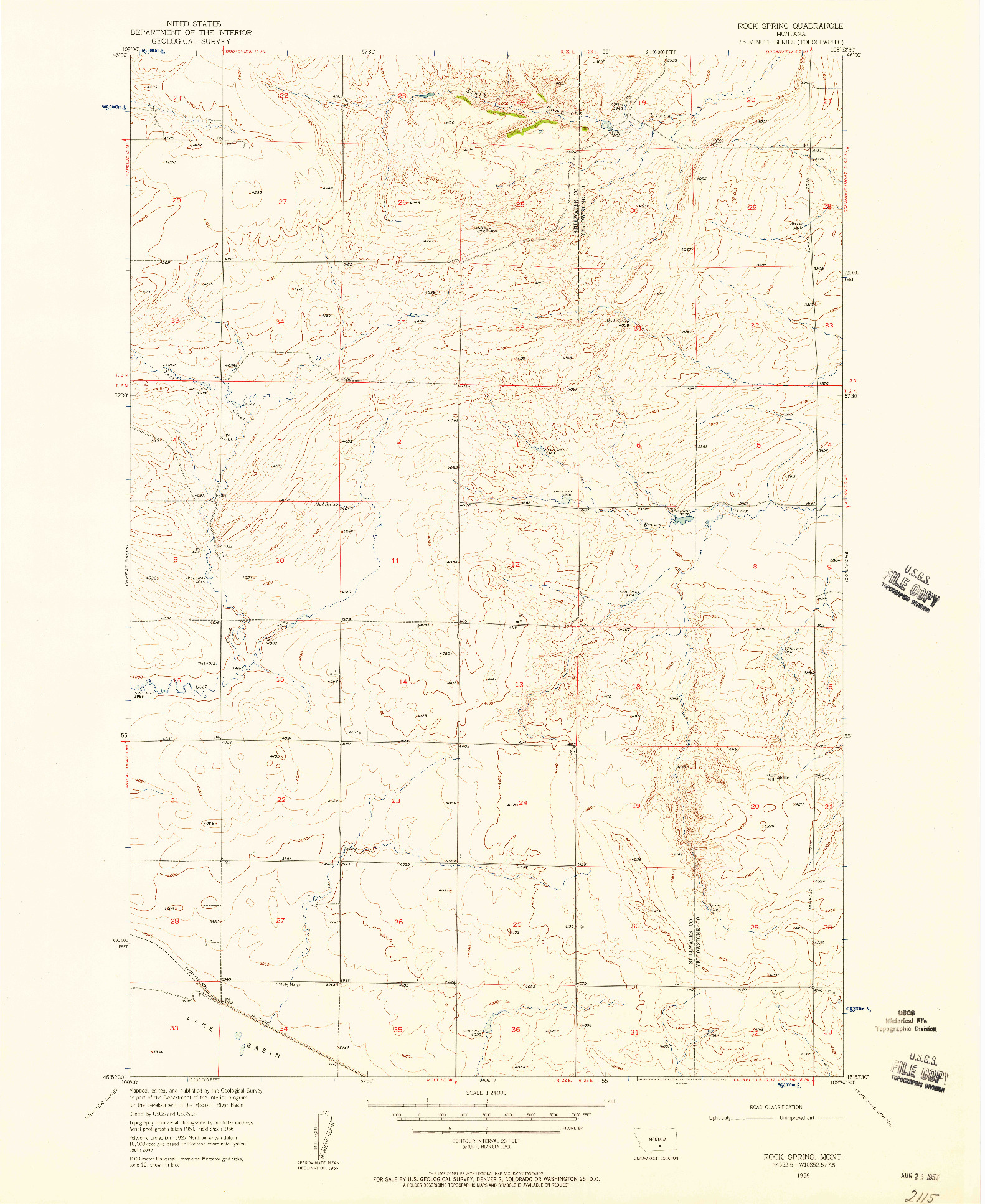USGS 1:24000-SCALE QUADRANGLE FOR ROCK SPRING, MT 1956