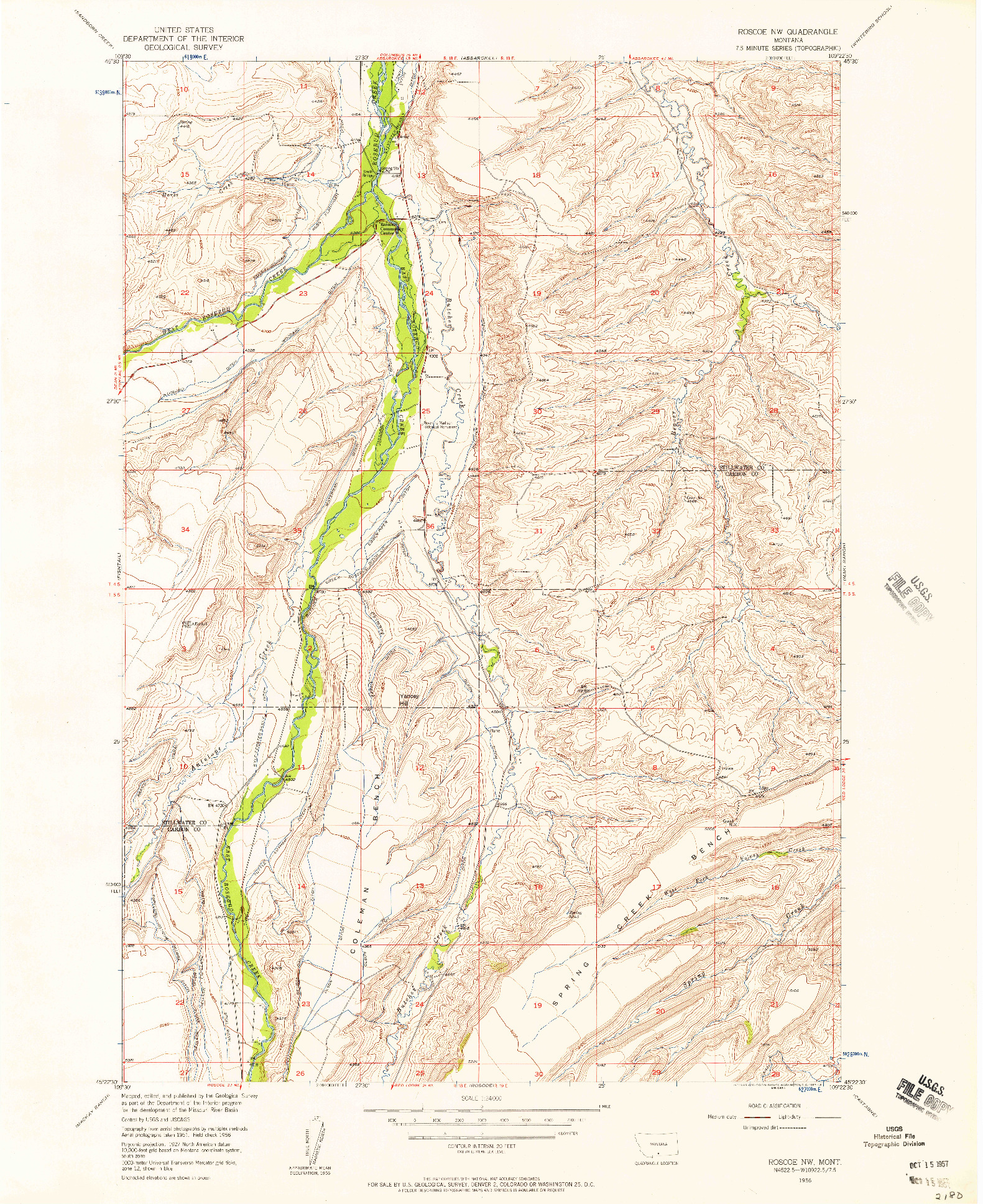 USGS 1:24000-SCALE QUADRANGLE FOR ROSCOE NW, MT 1956