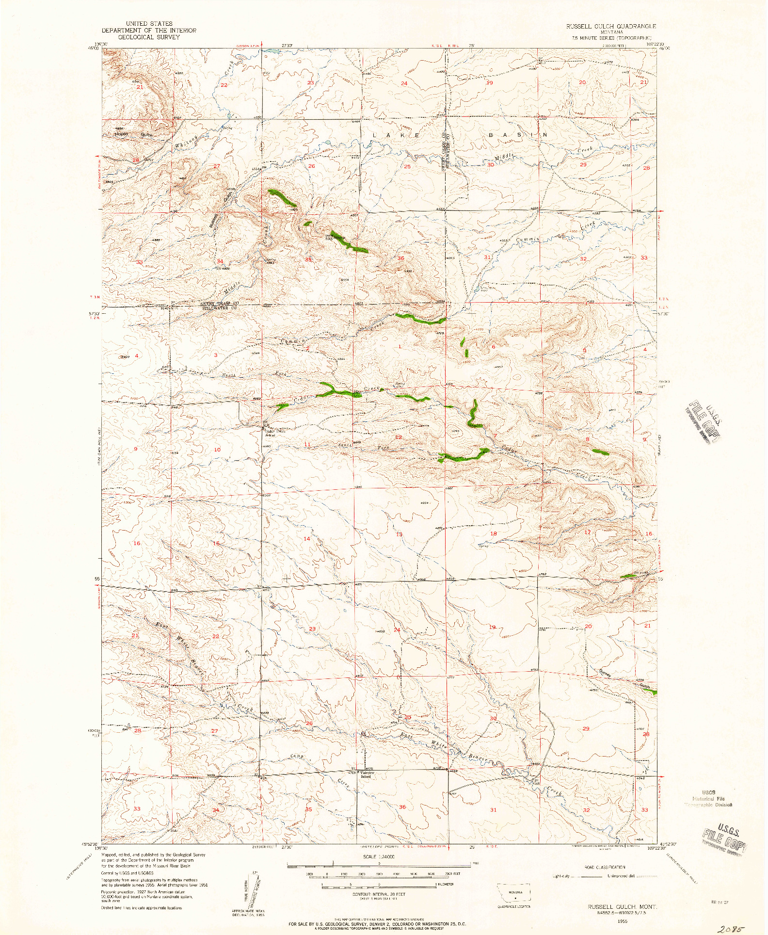 USGS 1:24000-SCALE QUADRANGLE FOR RUSSELL GULCH, MT 1955