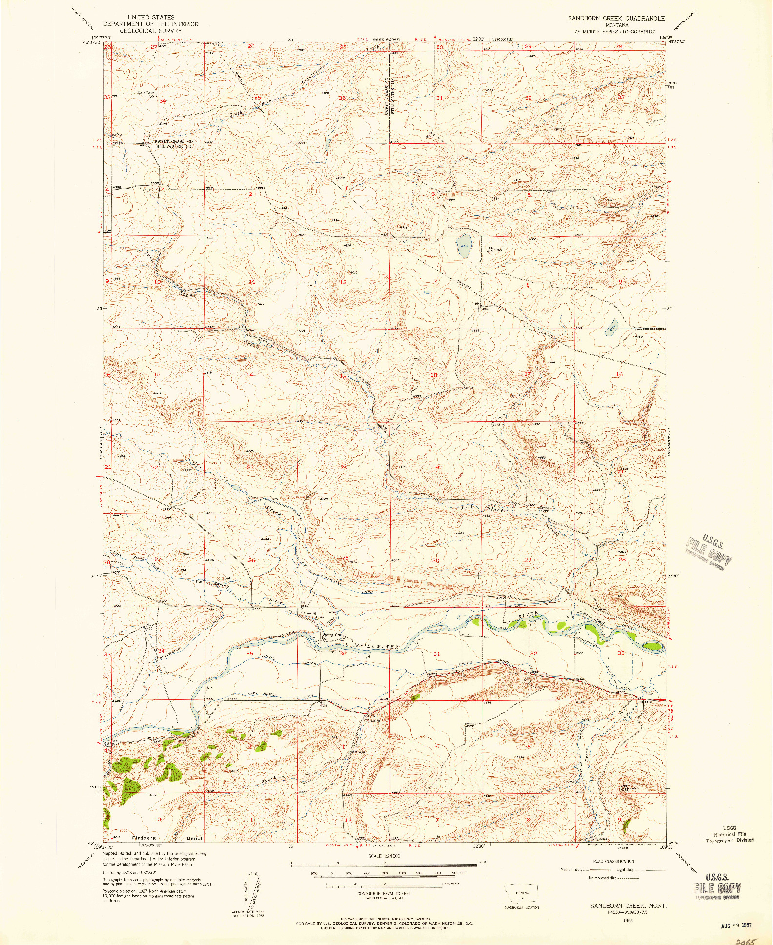 USGS 1:24000-SCALE QUADRANGLE FOR SANDBORN CREEK, MT 1955