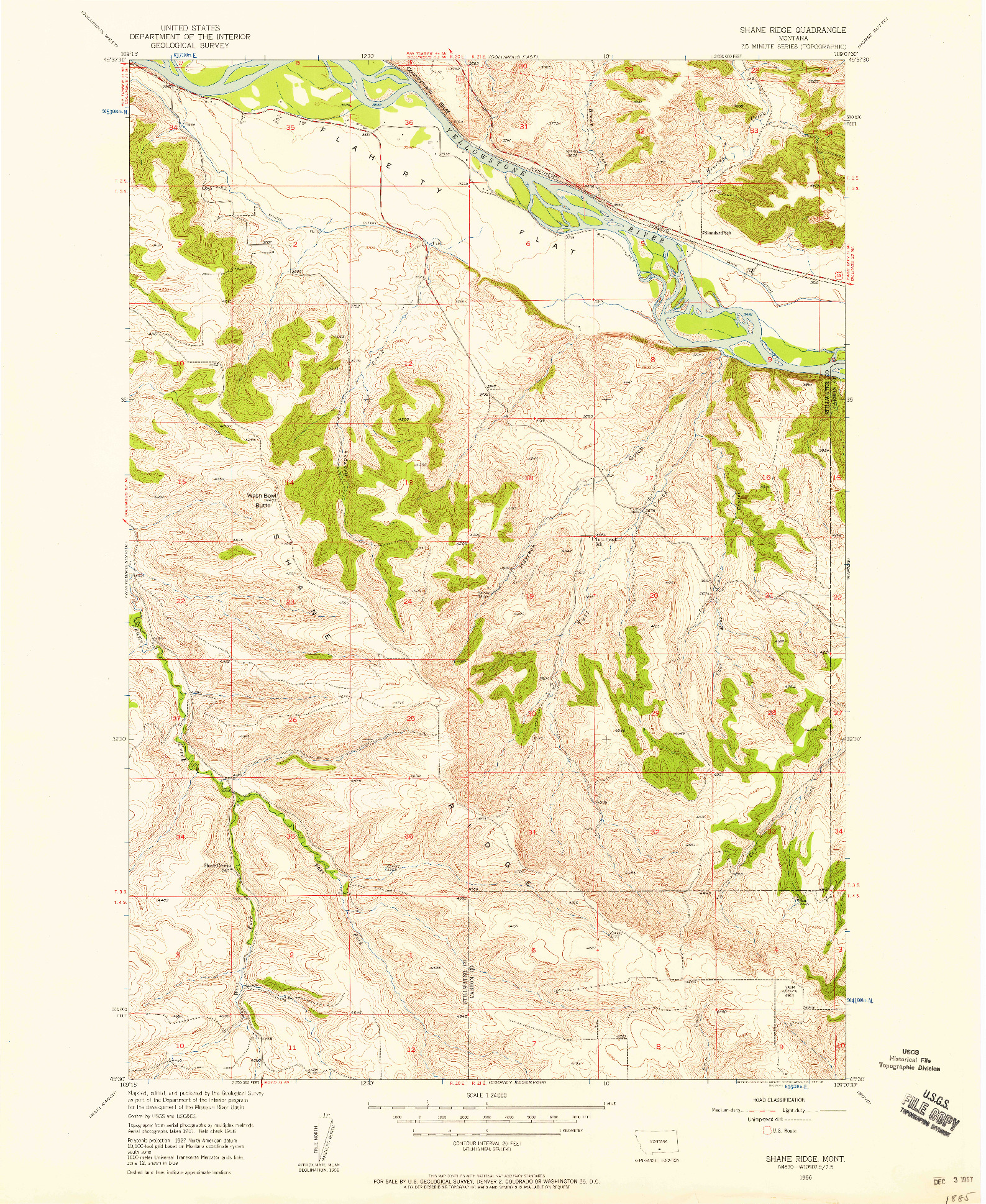 USGS 1:24000-SCALE QUADRANGLE FOR SHANE RIDGE, MT 1956