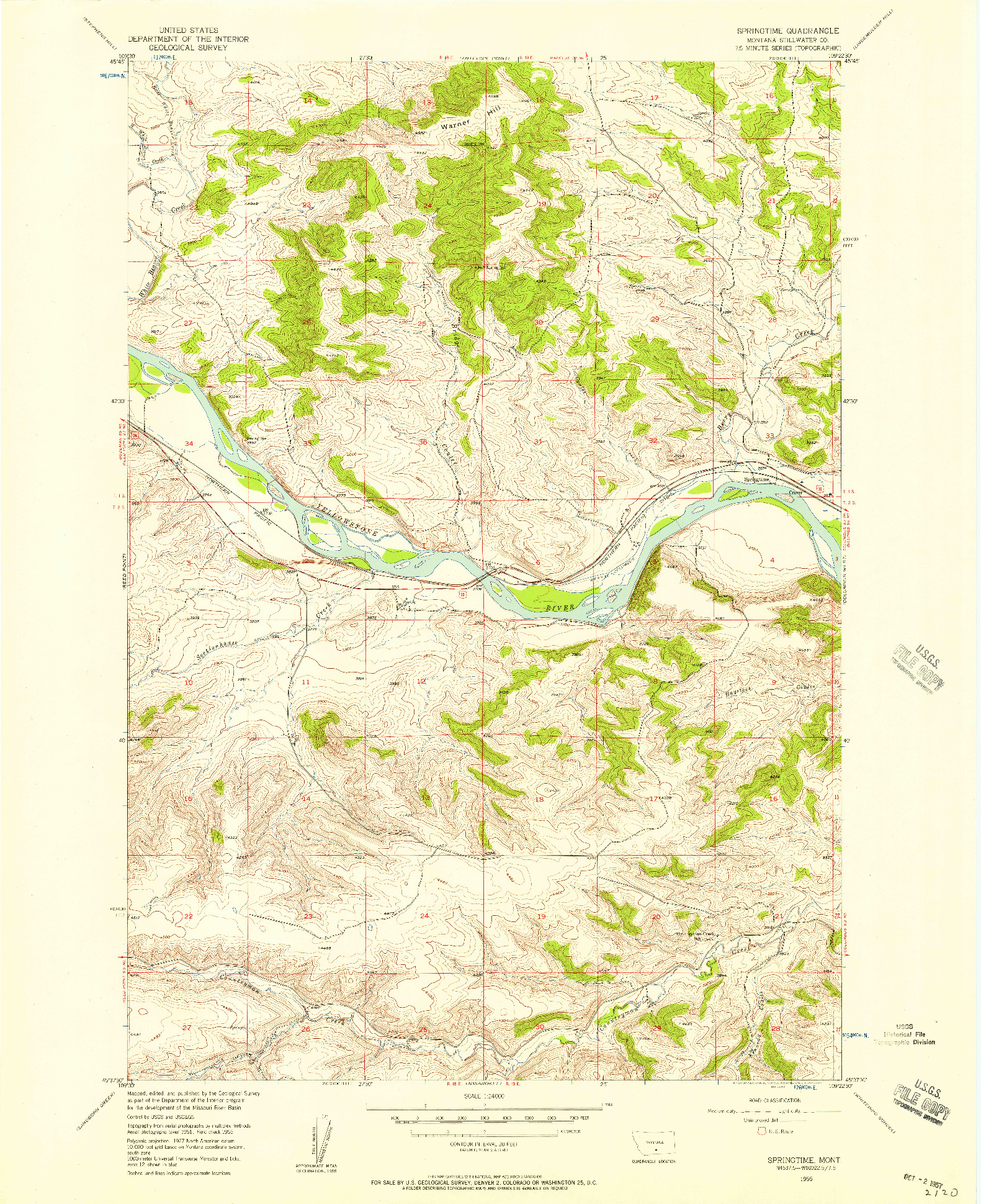 USGS 1:24000-SCALE QUADRANGLE FOR SPRINGTIME, MT 1955