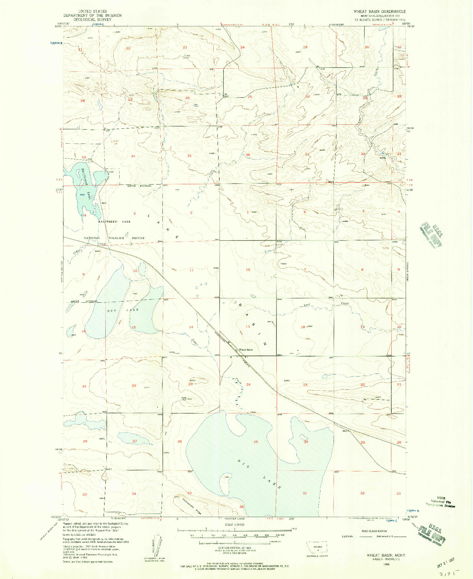 USGS 1:24000-SCALE QUADRANGLE FOR WHEAT BASIN, MT 1956