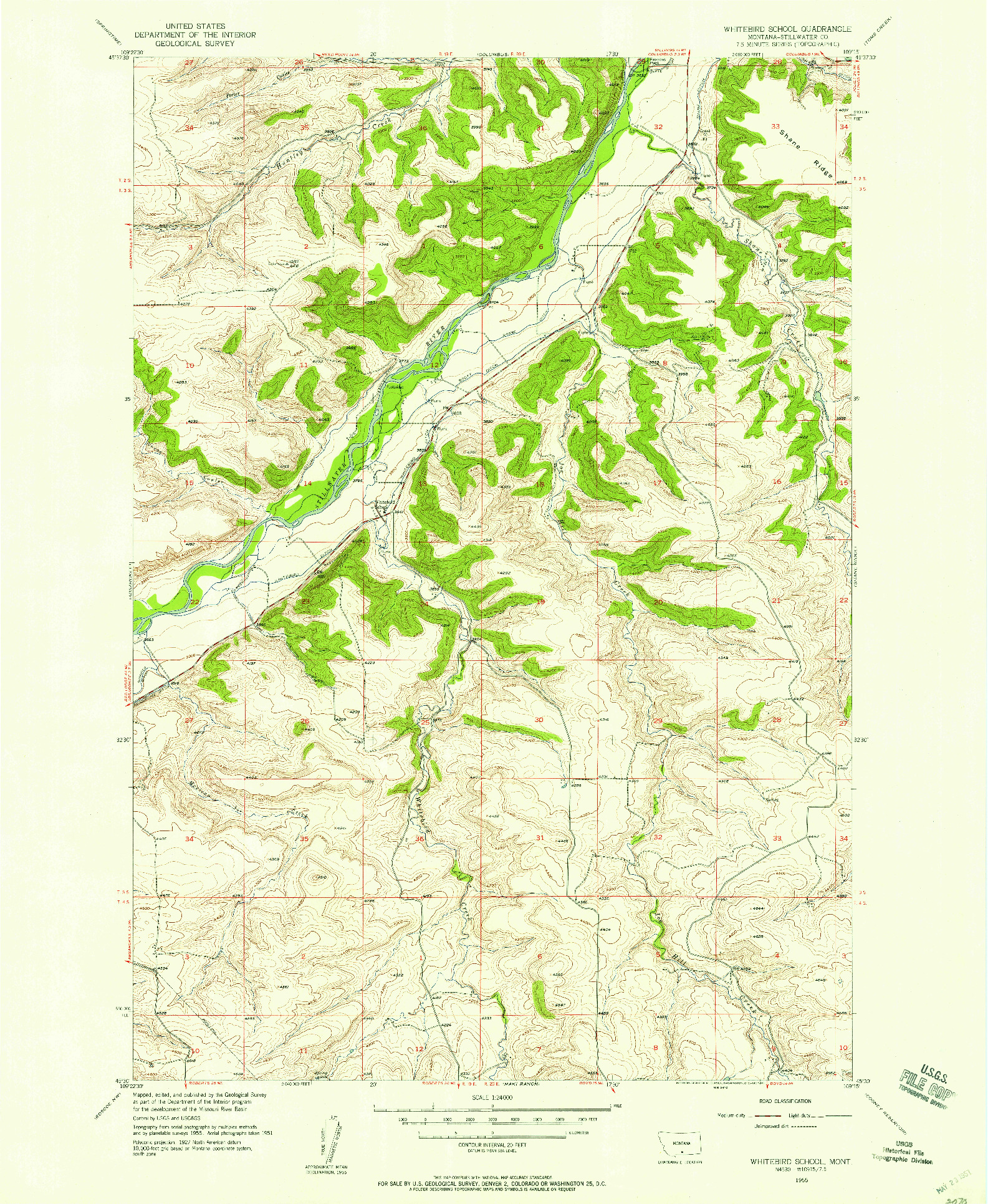 USGS 1:24000-SCALE QUADRANGLE FOR WHITEBIRD SCHOOL, MT 1955