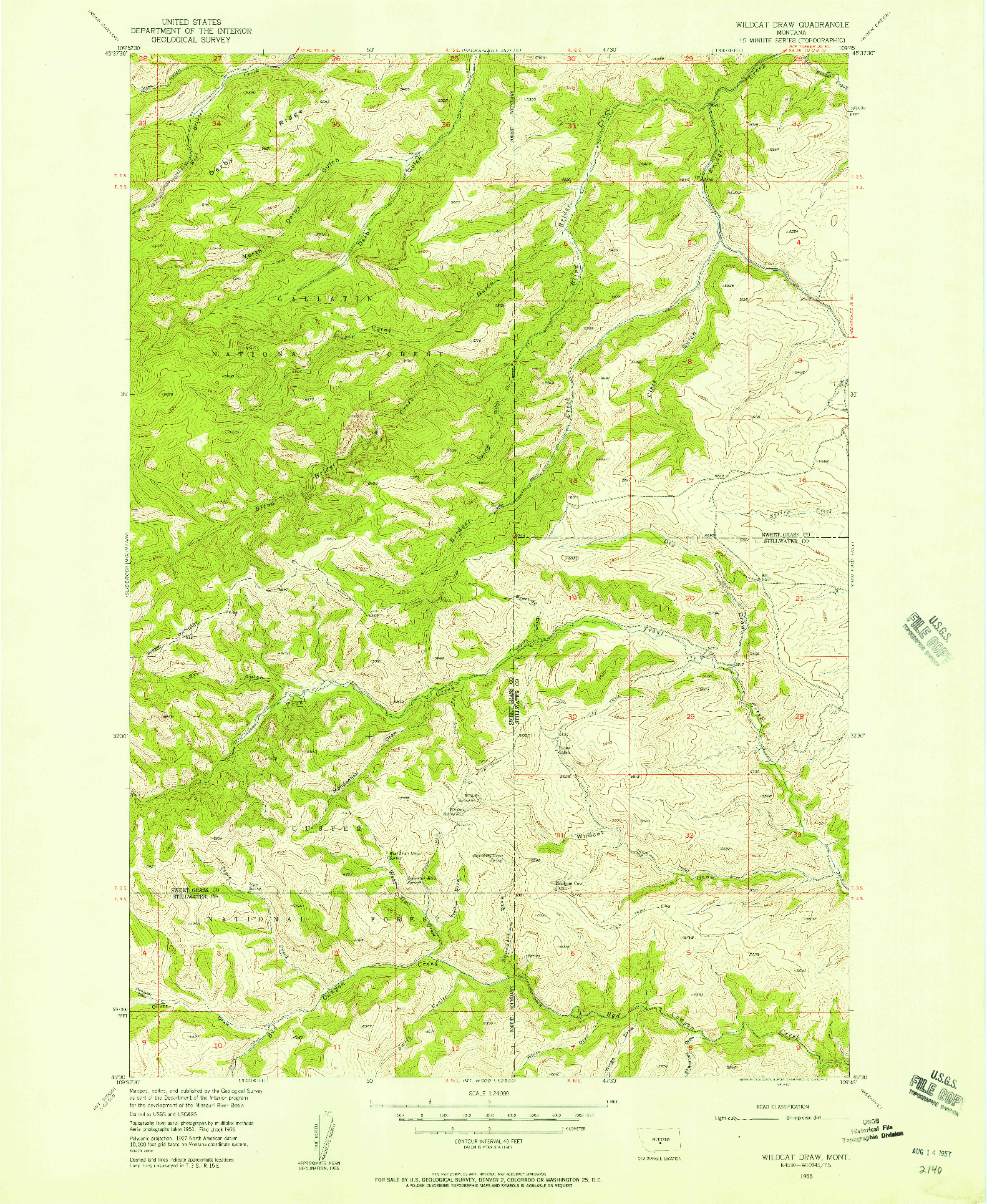 USGS 1:24000-SCALE QUADRANGLE FOR WILDCAT DRAW, MT 1955